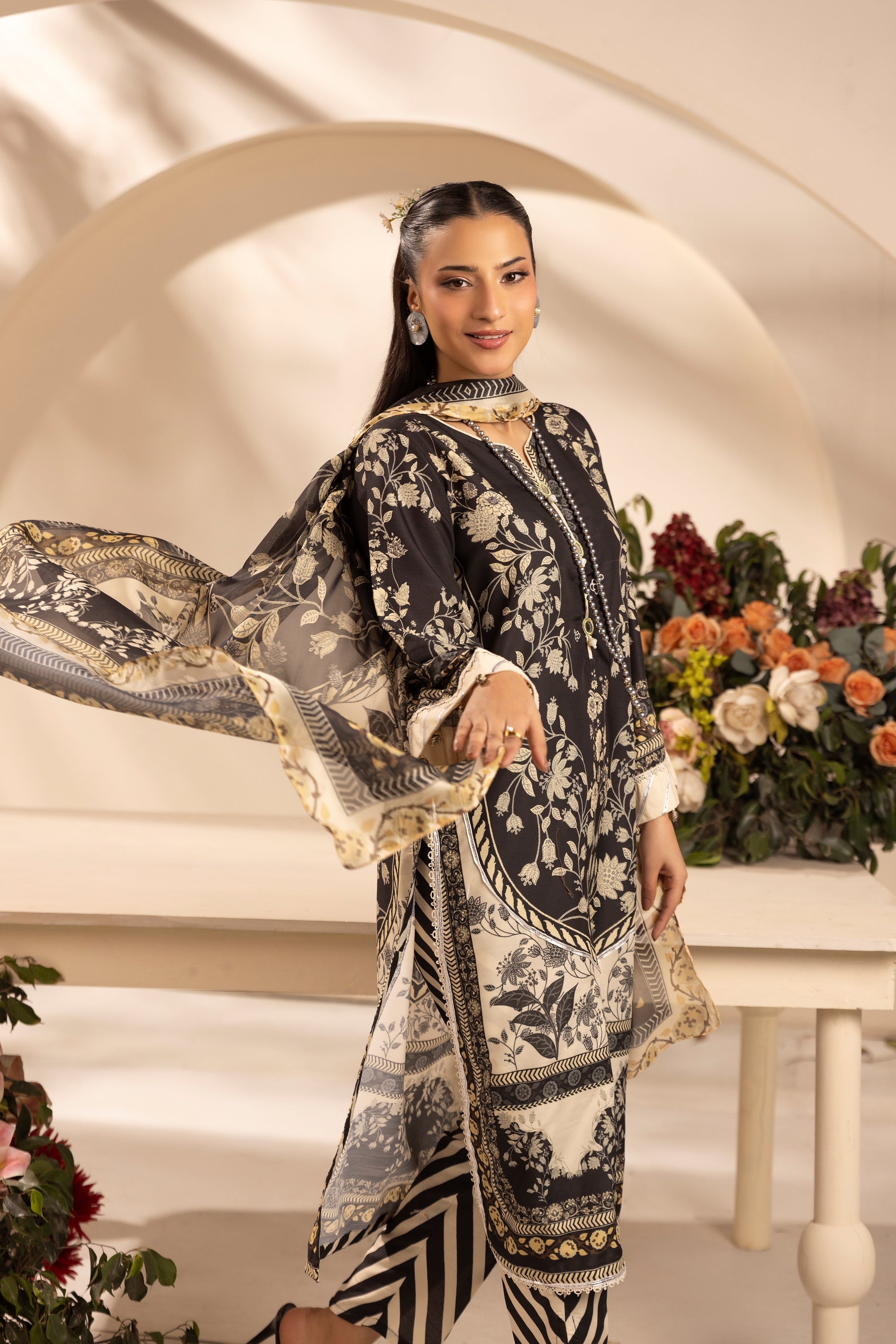 Simrans Printed Raw Silk 3 Piece Suit SIM192