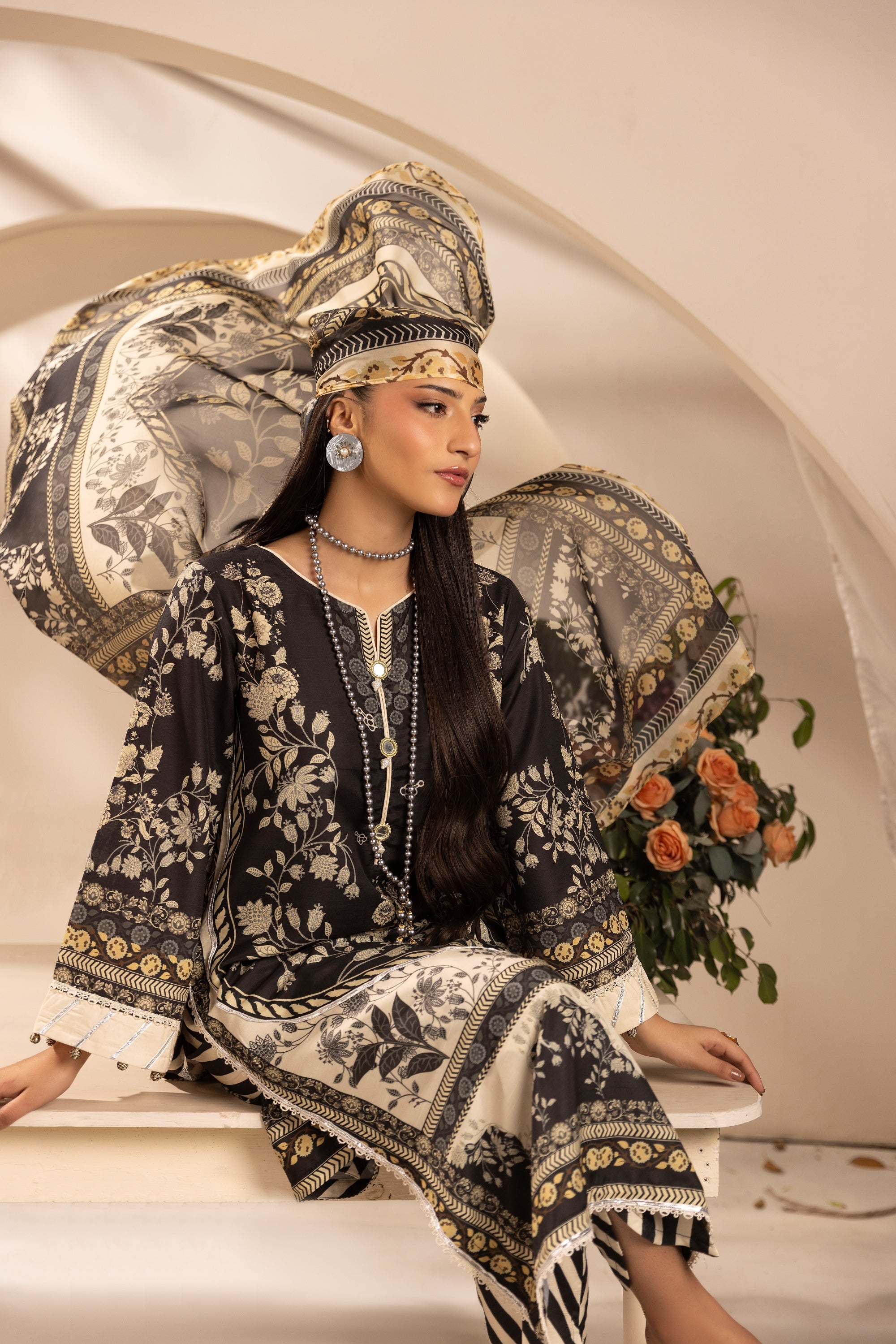 Simrans Printed Raw Silk 3 Piece Suit SIM192