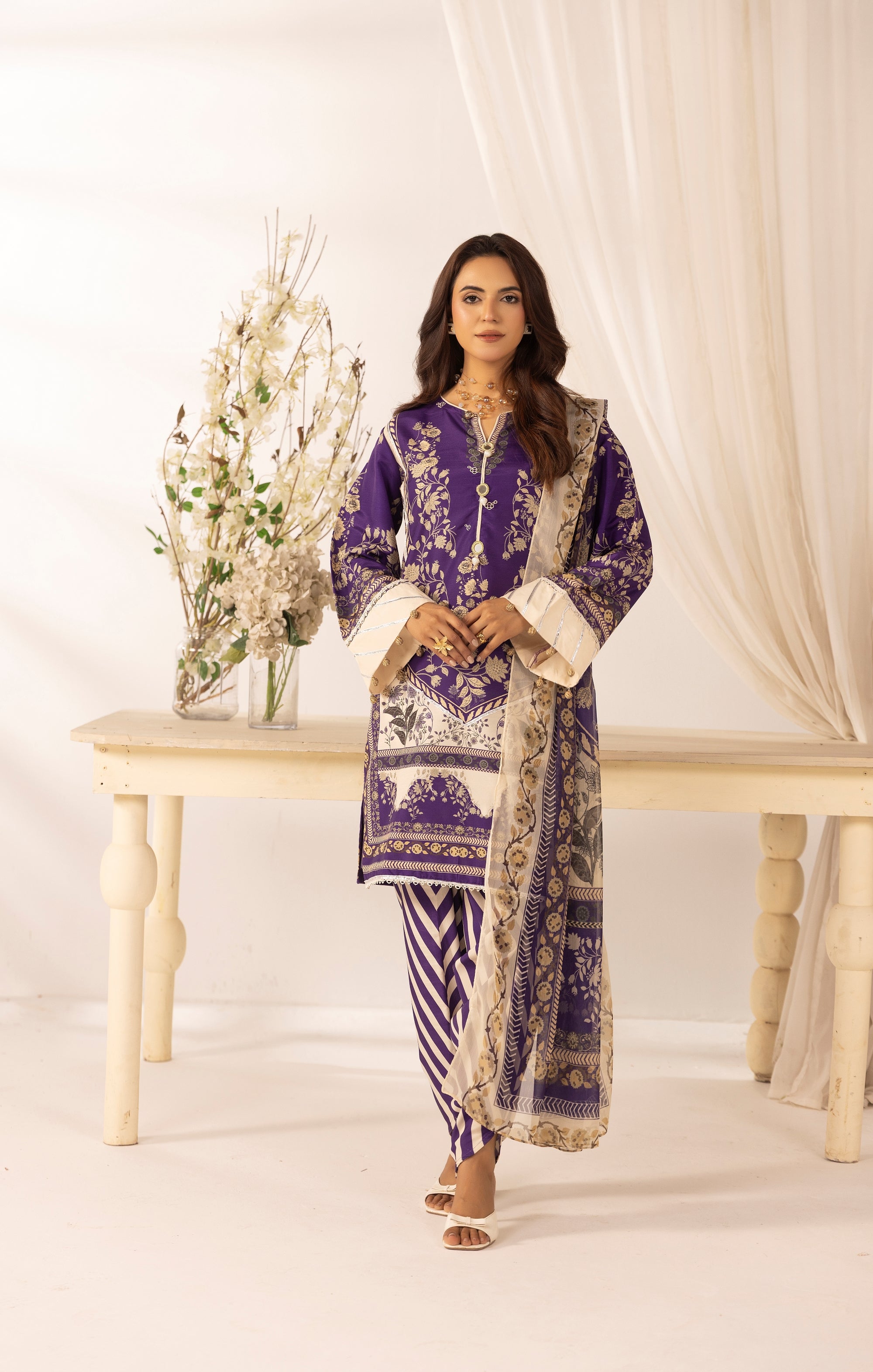 Simrans Printed Raw Silk 3 Piece Suit SIM189