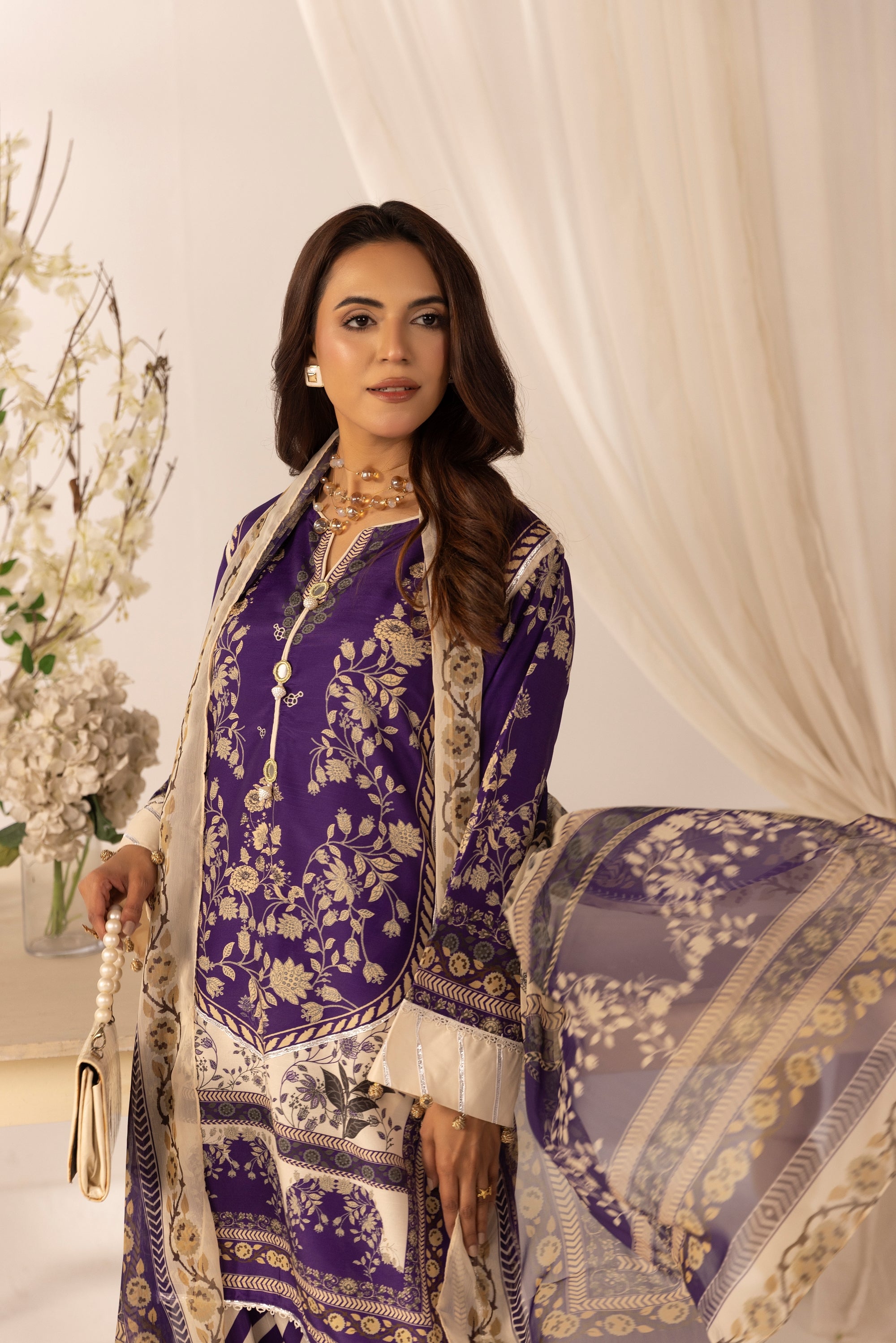 Simrans Printed Raw Silk 3 Piece Suit SIM189