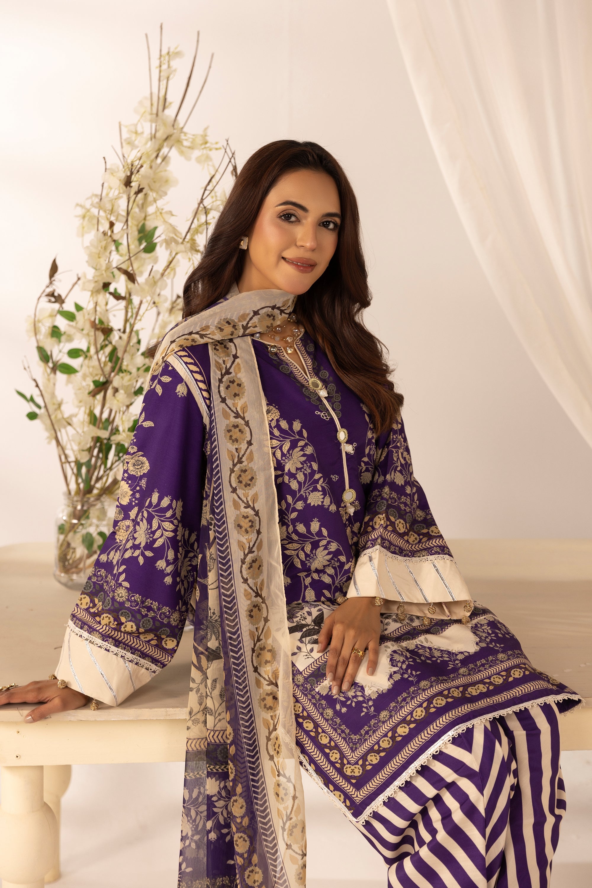 Simrans Printed Raw Silk 3 Piece Suit SIM189