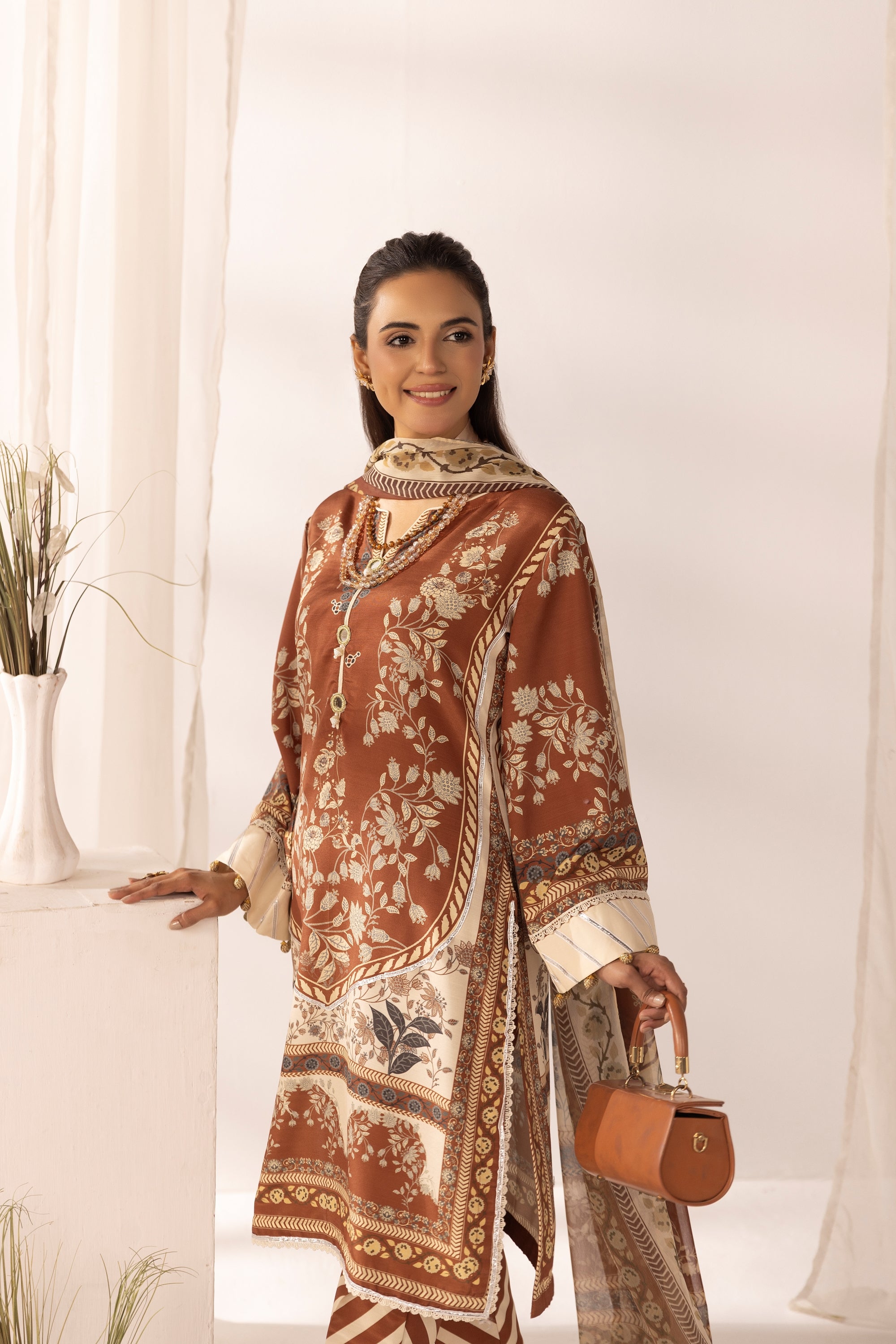 Simrans Printed Raw Silk 3 Piece Suit SIM191