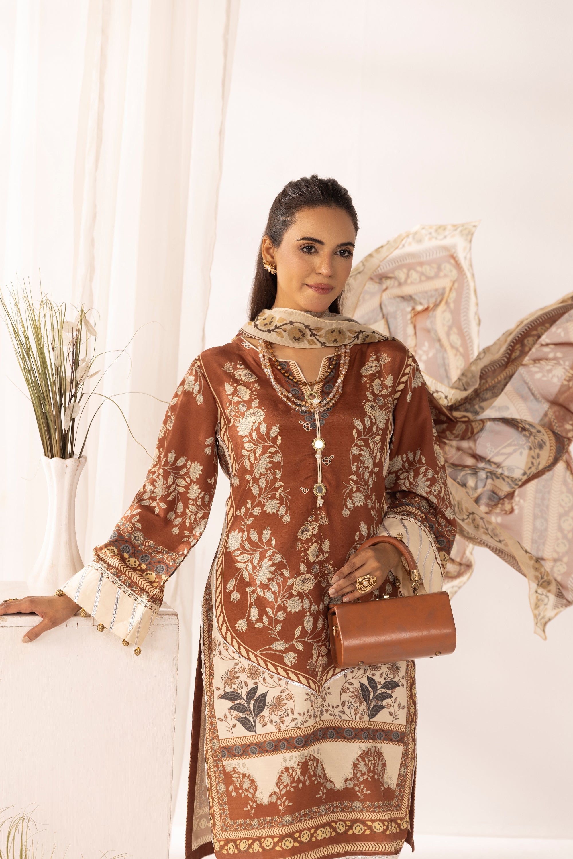 Simrans Printed Raw Silk 3 Piece Suit SIM191