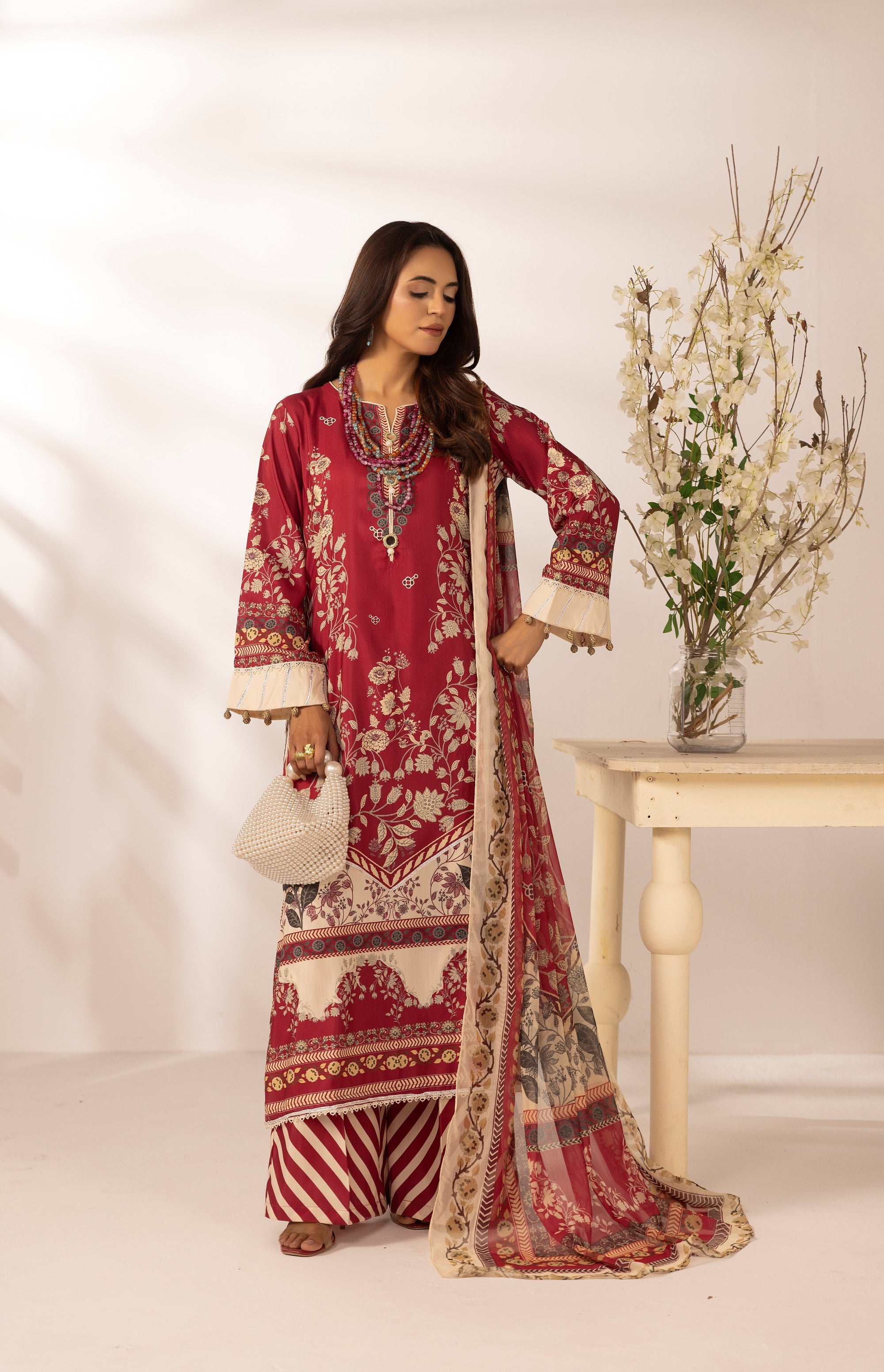 Simrans Printed Raw Silk 3 Piece Suit SIM190