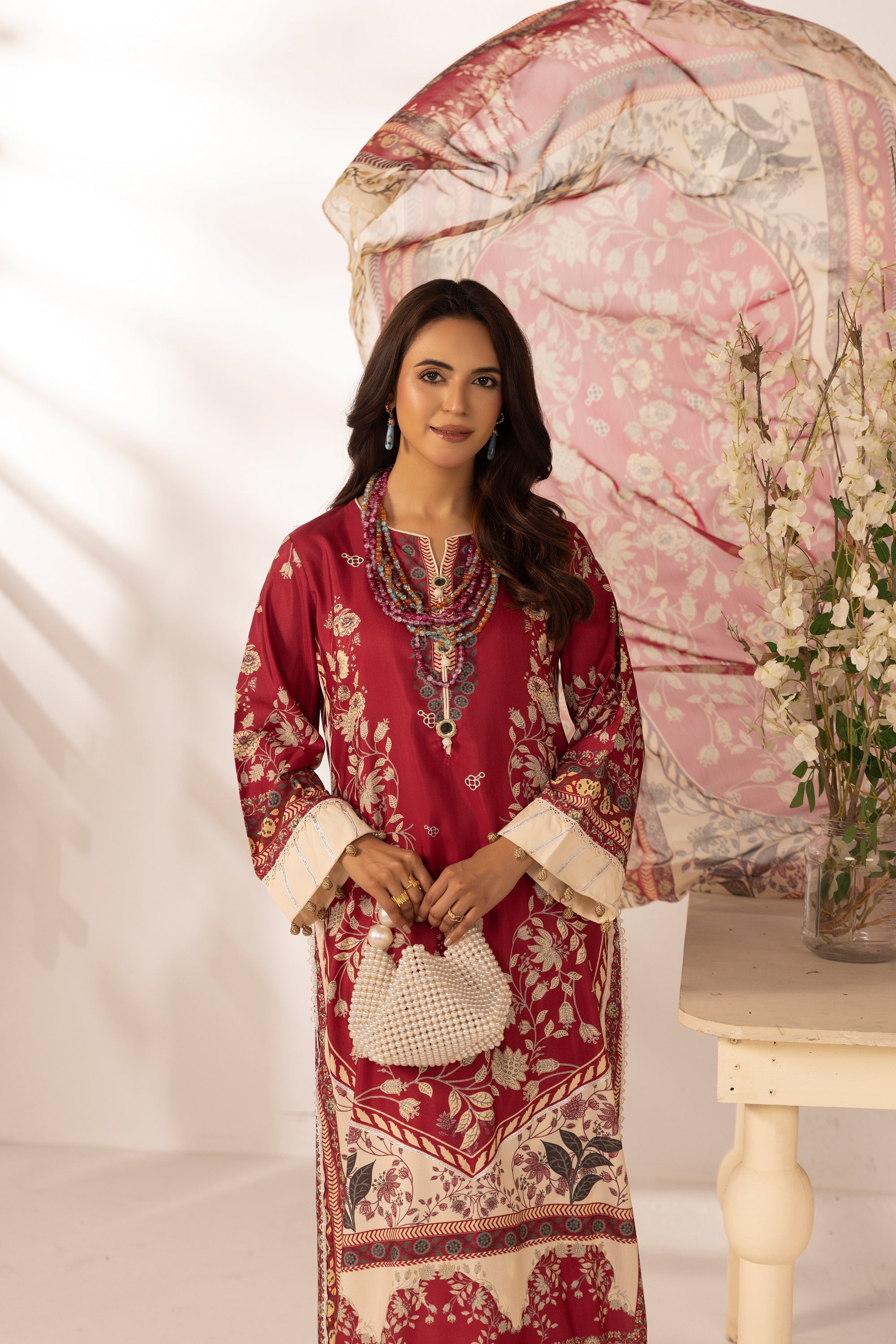 Simrans Printed Raw Silk 3 Piece Suit SIM190