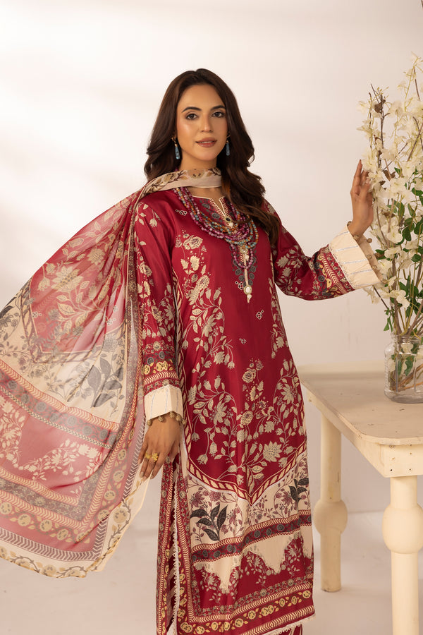 Simrans Printed Raw Silk 3 Piece Suit SIM190