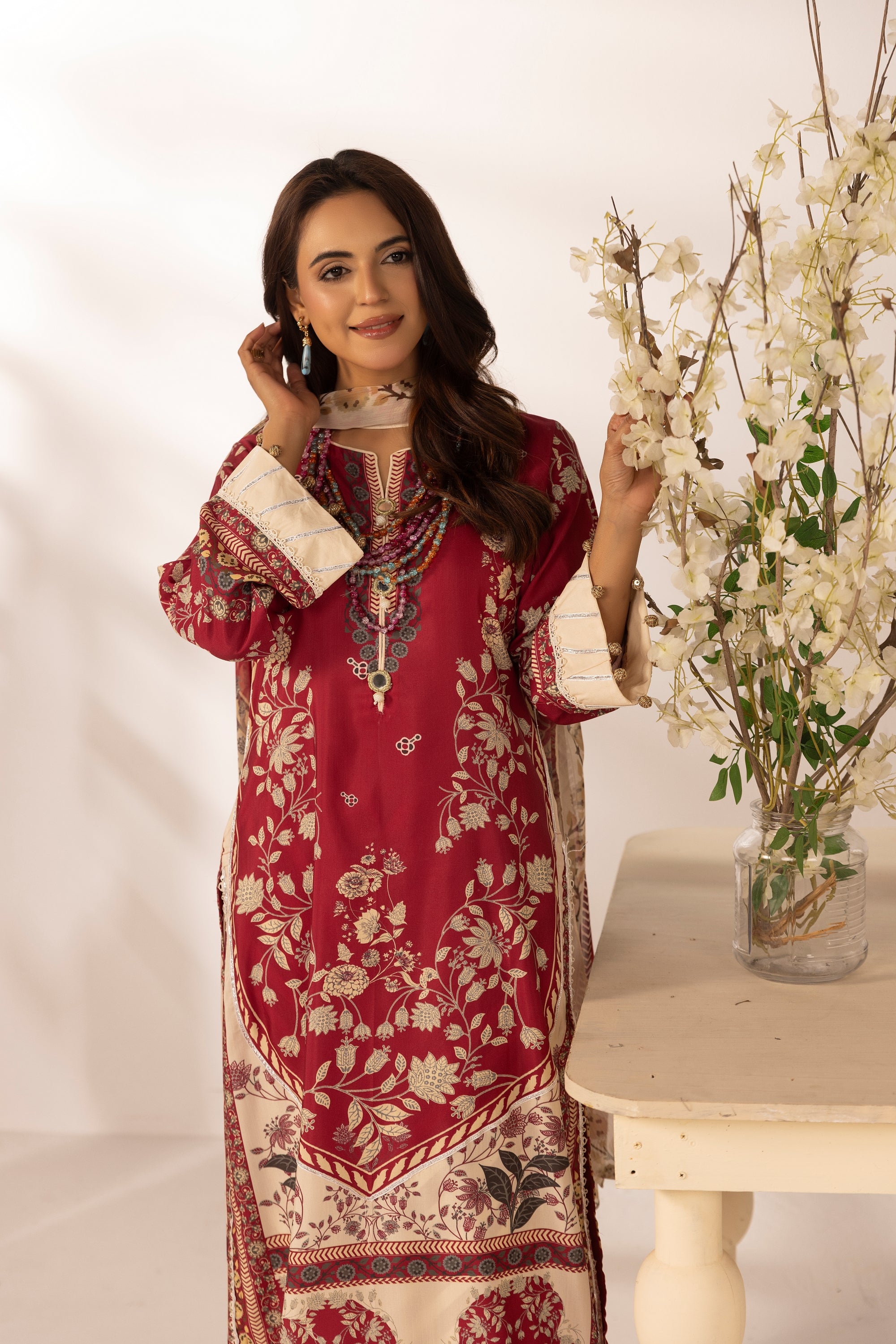 Simrans Printed Raw Silk 3 Piece Suit SIM190