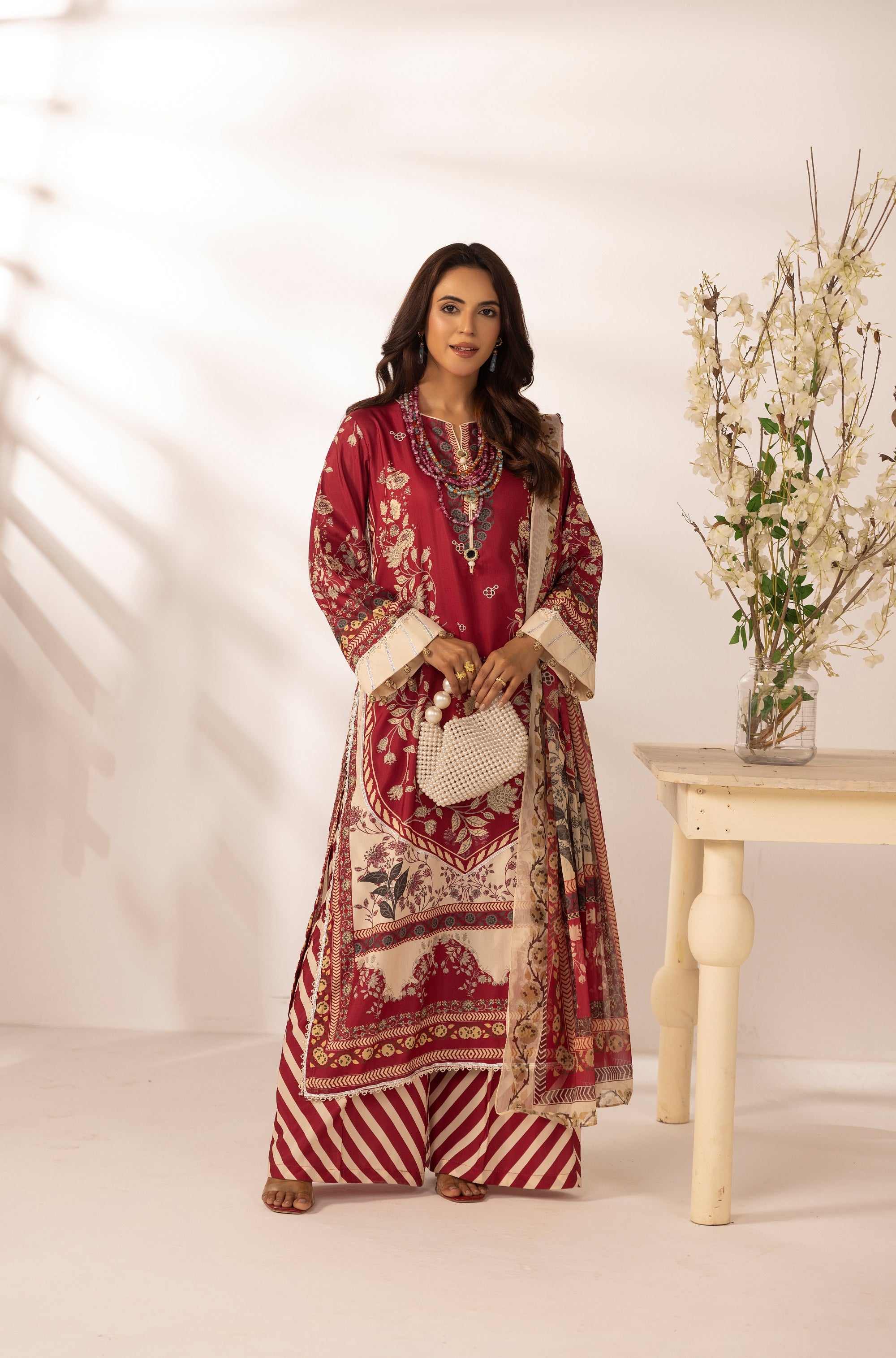 Simrans Printed Raw Silk 3 Piece Suit SIM190