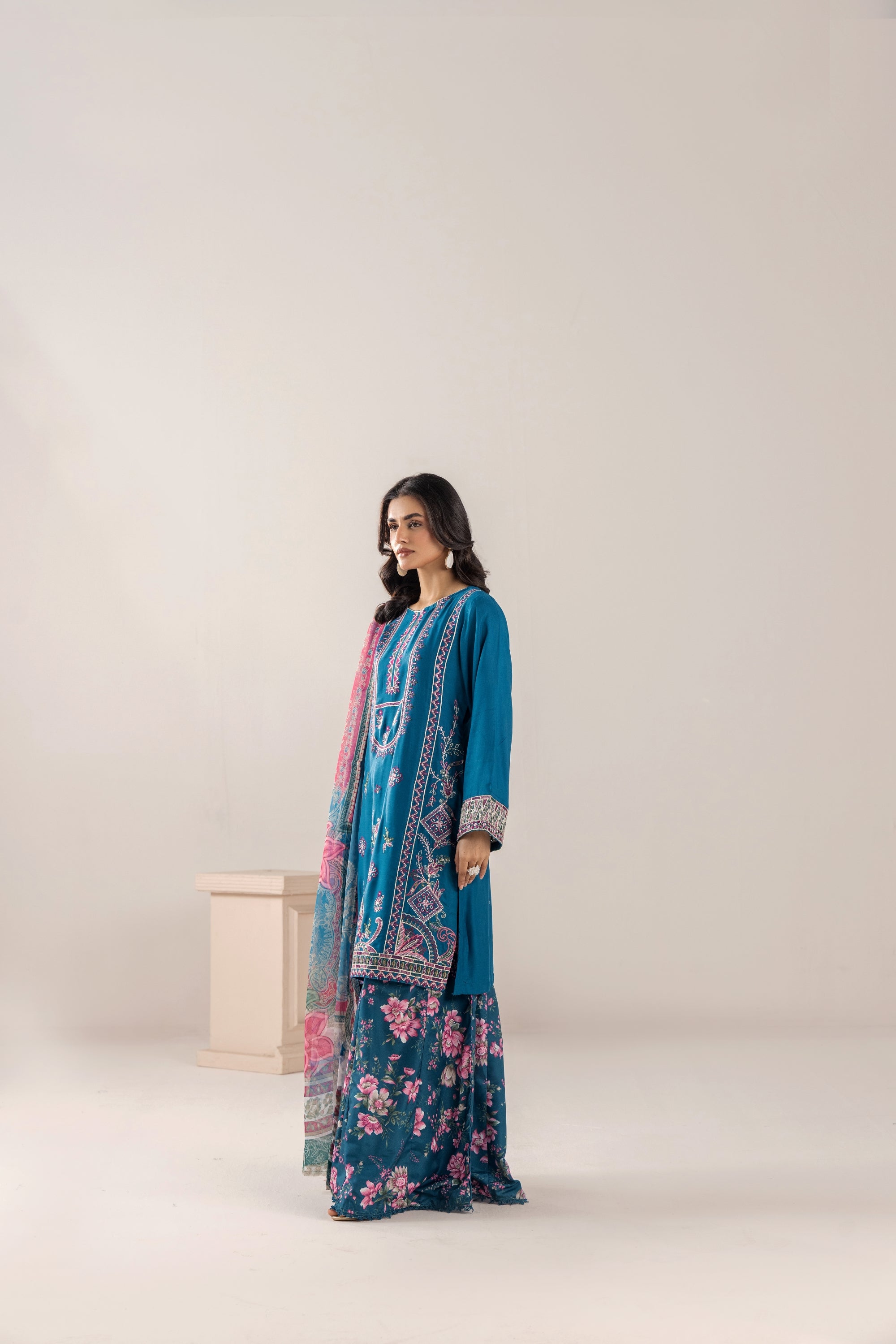 Traditional Threads Embroidered Linen 3 Piece Sharara TRA25