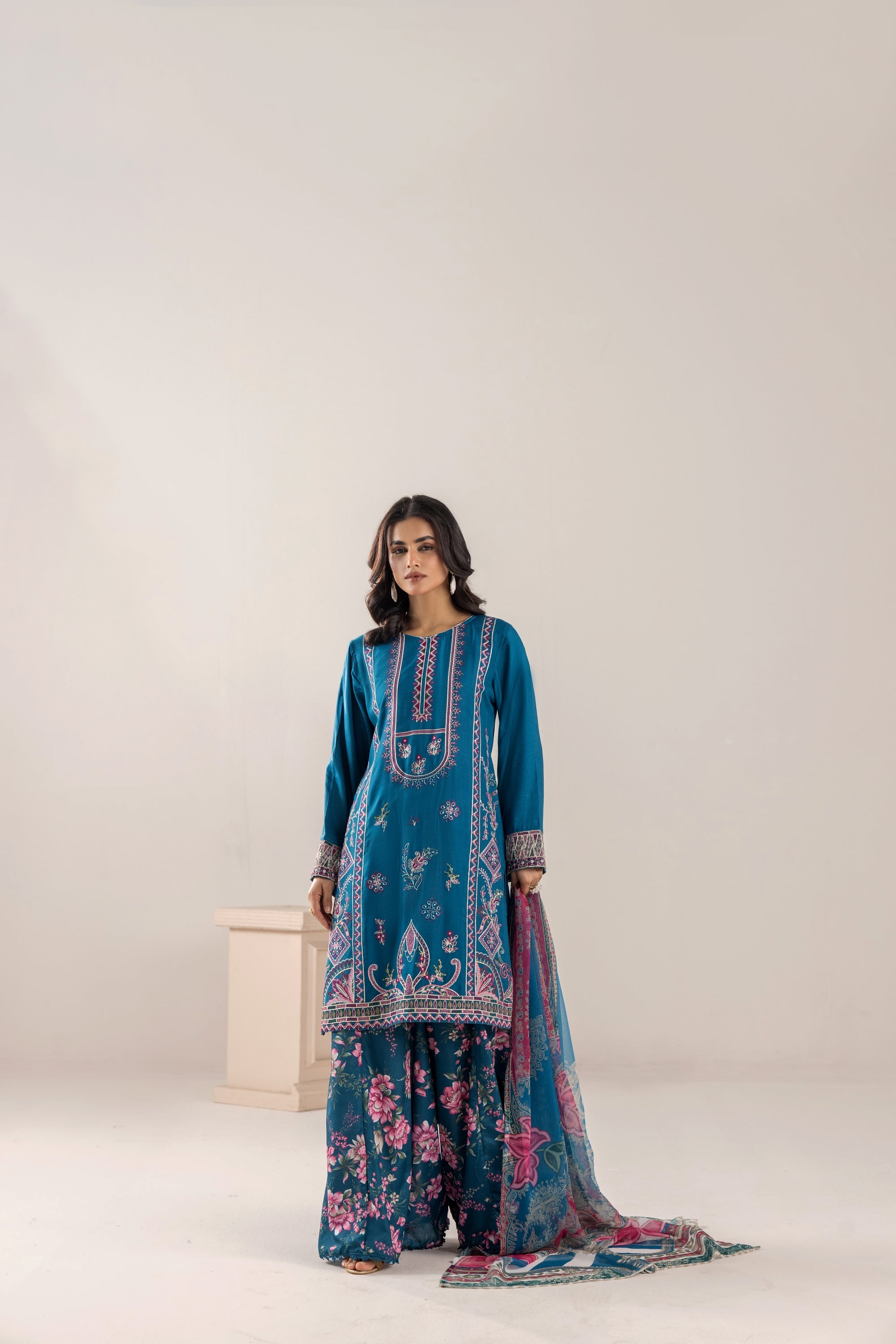 Traditional Threads Embroidered Linen 3 Piece Sharara TRA25