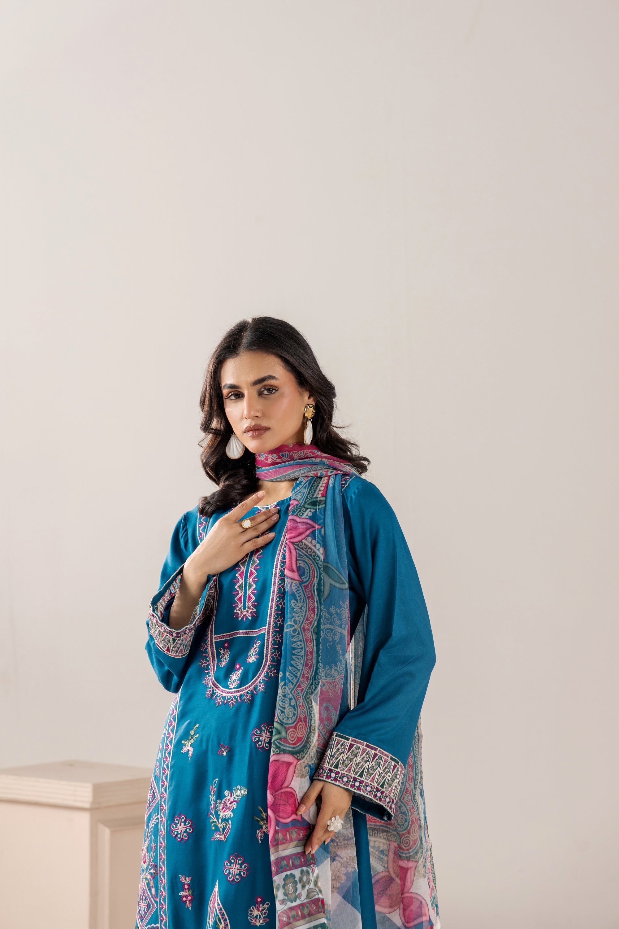 Traditional Threads Embroidered Linen 3 Piece Sharara TRA25