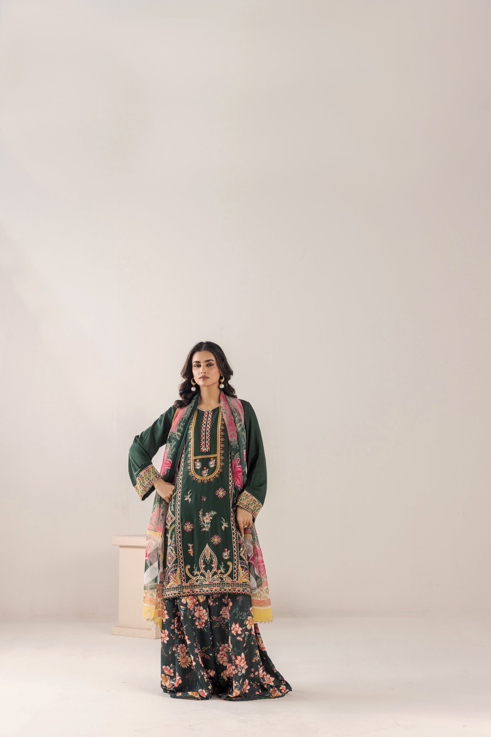 Traditional Threads Embroidered Linen 3 Piece Sharara TRA29