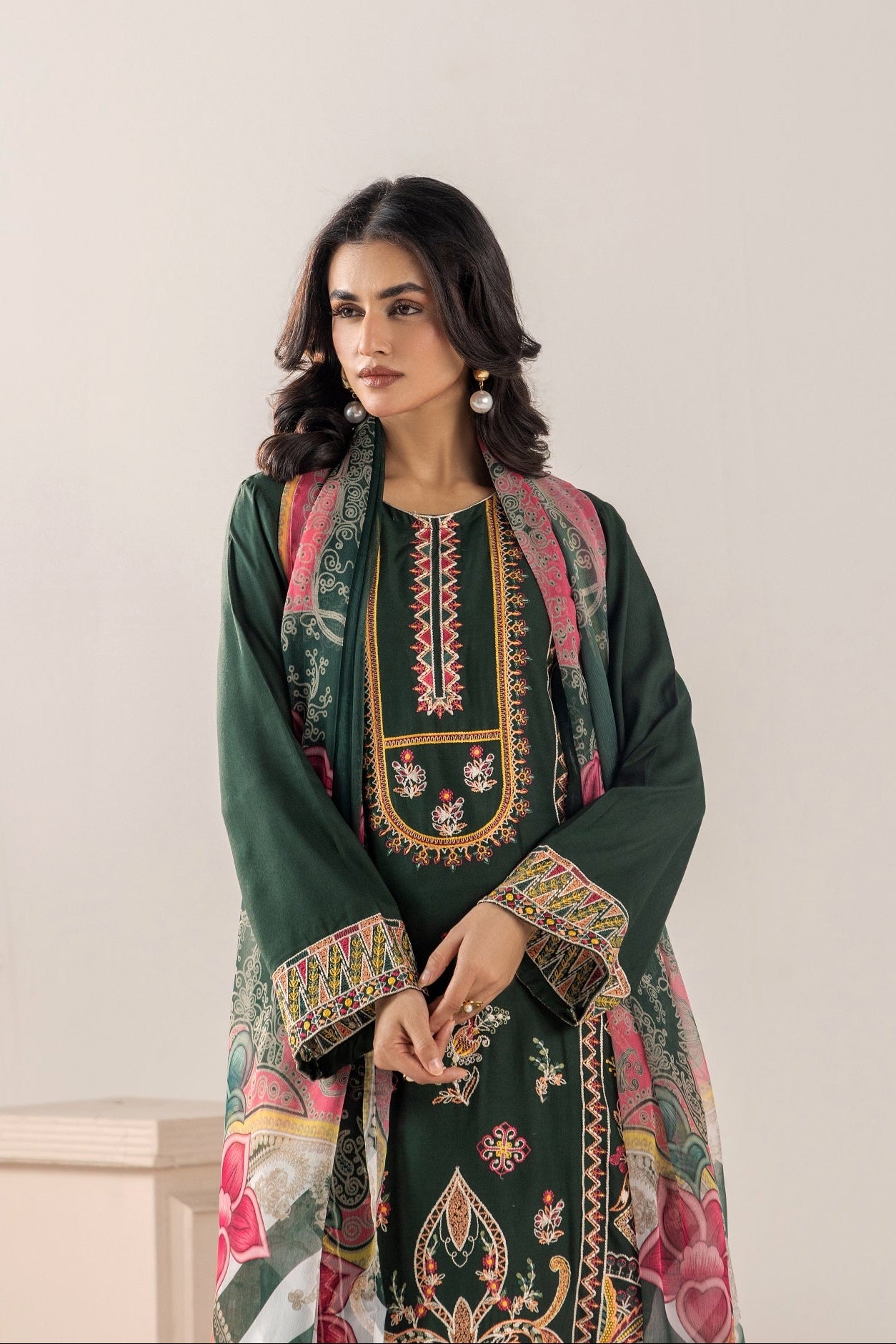 Traditional Threads Embroidered Linen 3 Piece Sharara TRA29