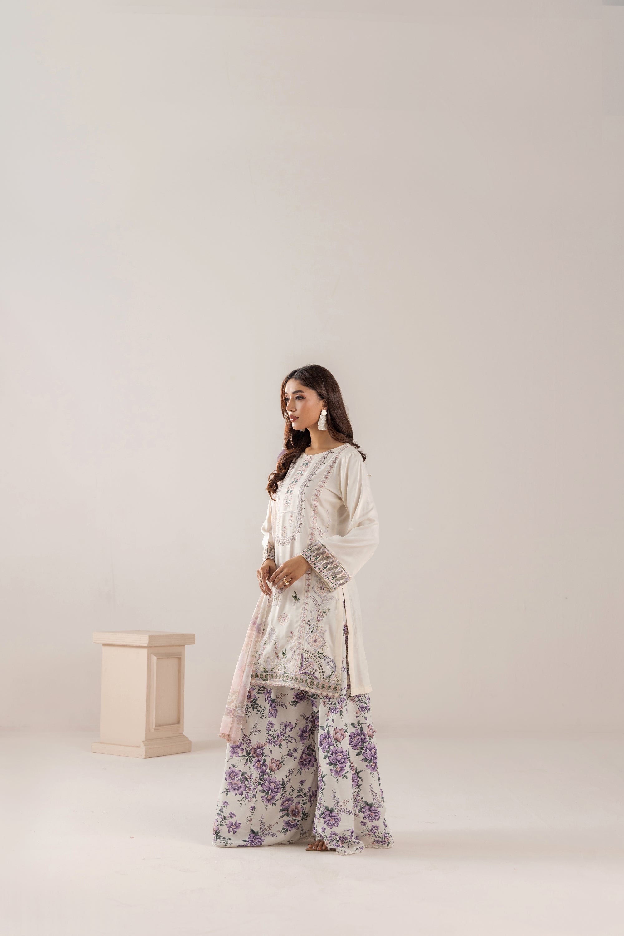 Traditional Threads Embroidered Linen 3 Piece Sharara TRA30