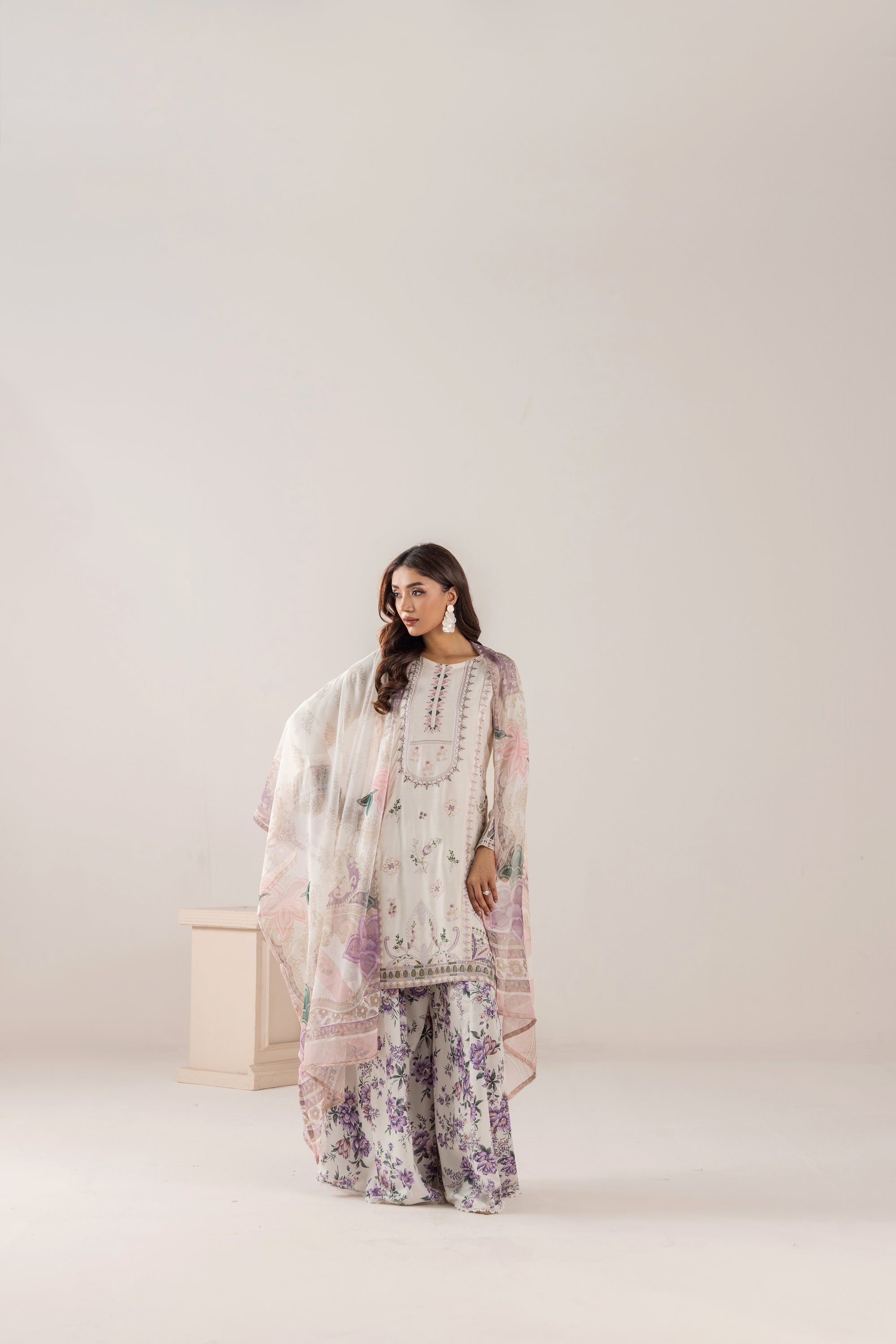Traditional Threads Embroidered Linen 3 Piece Sharara TRA30
