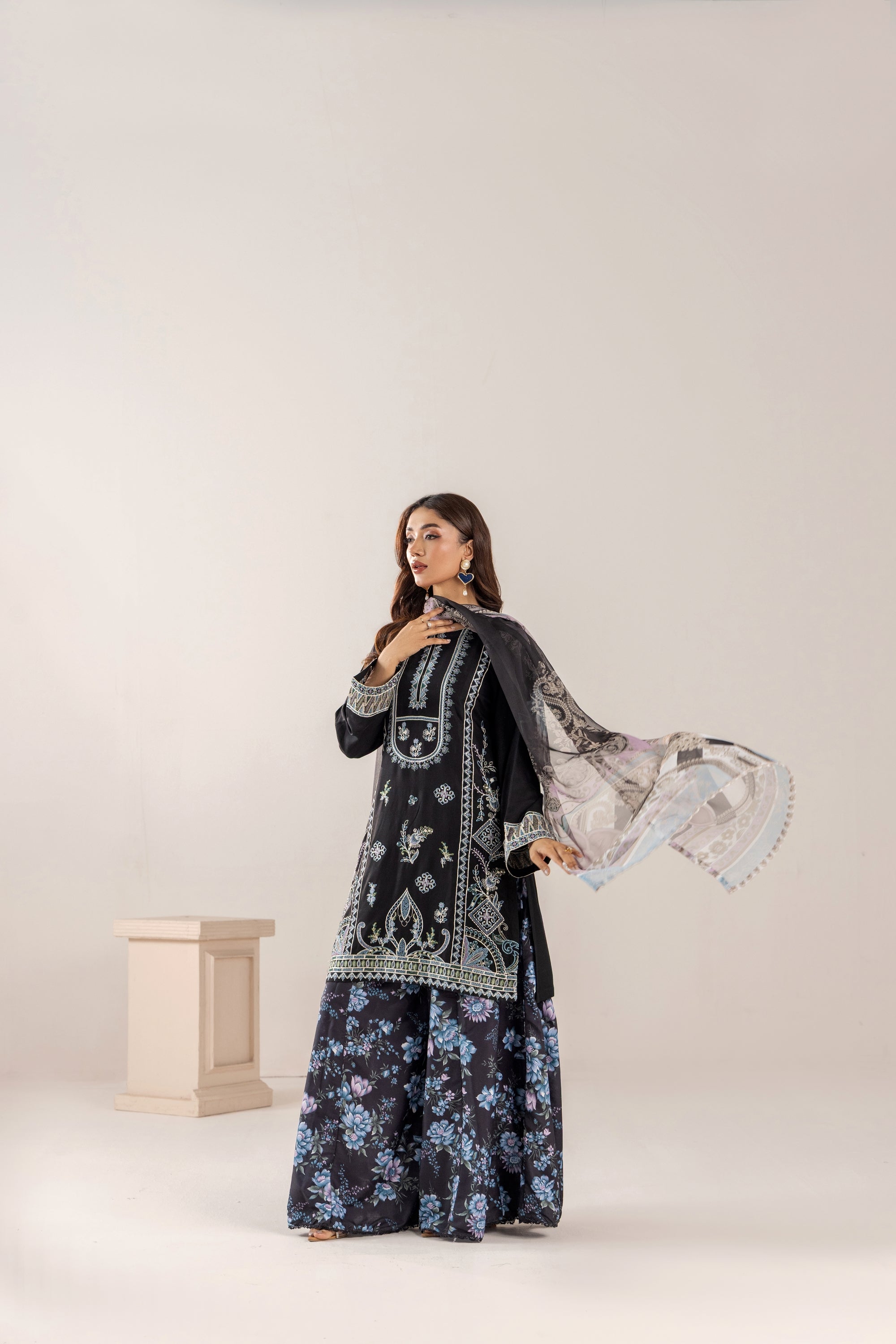 Traditional Threads Embroidered Linen 3 Piece Sharara TRA31