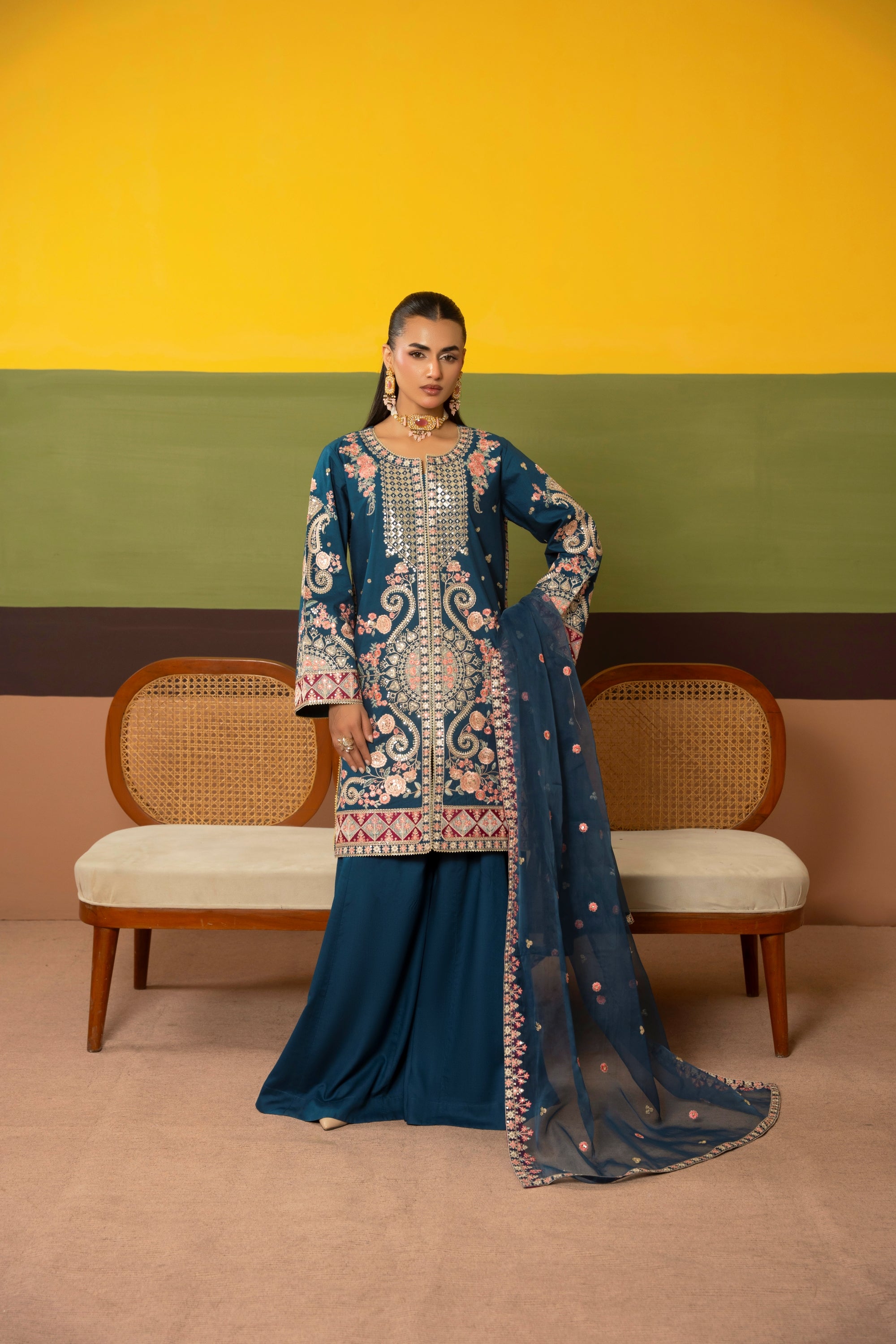 Traditional Threads Embroidered Viscose 3 Piece Sharara TRA26
