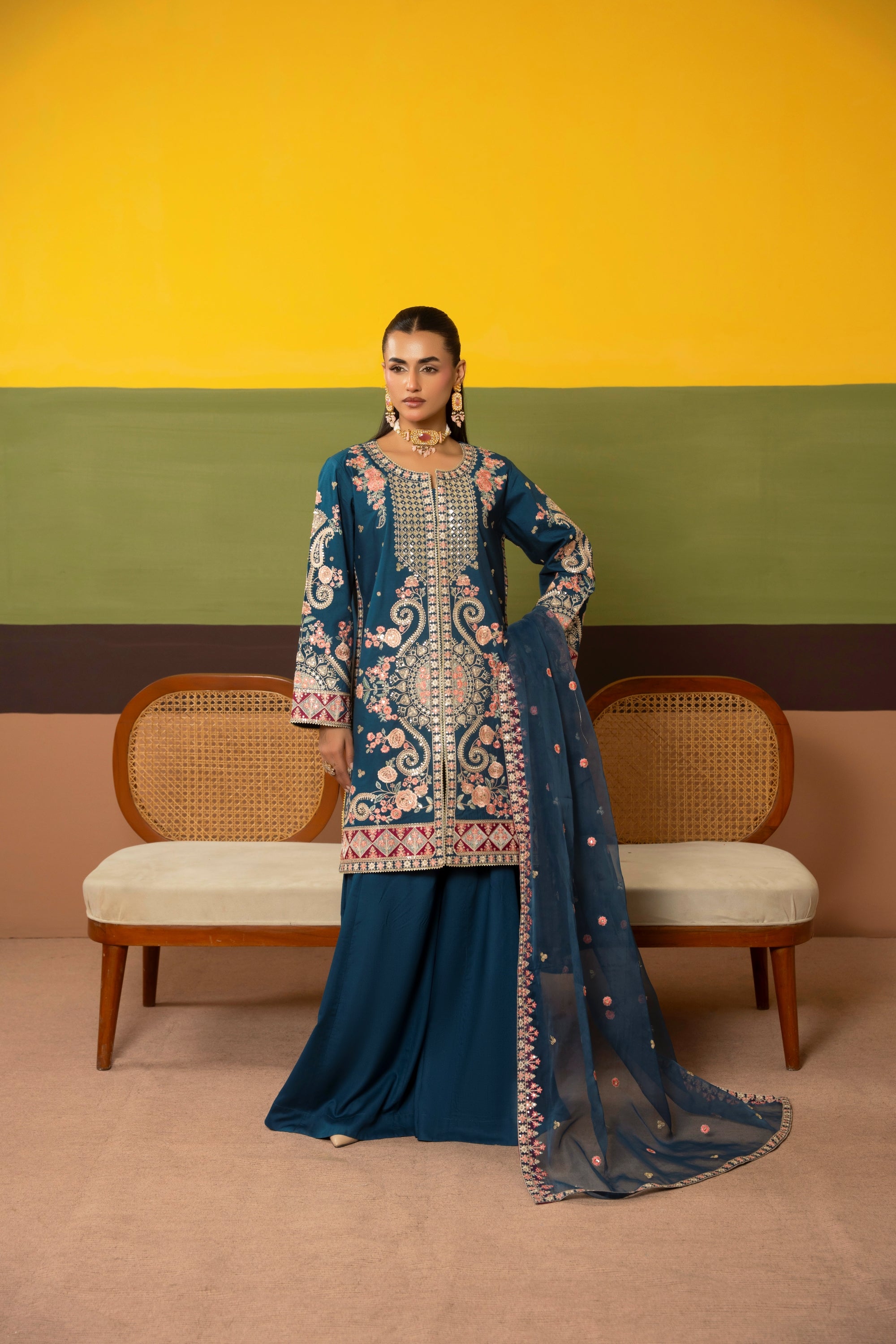 Traditional Threads Embroidered Viscose 3 Piece Sharara TRA26