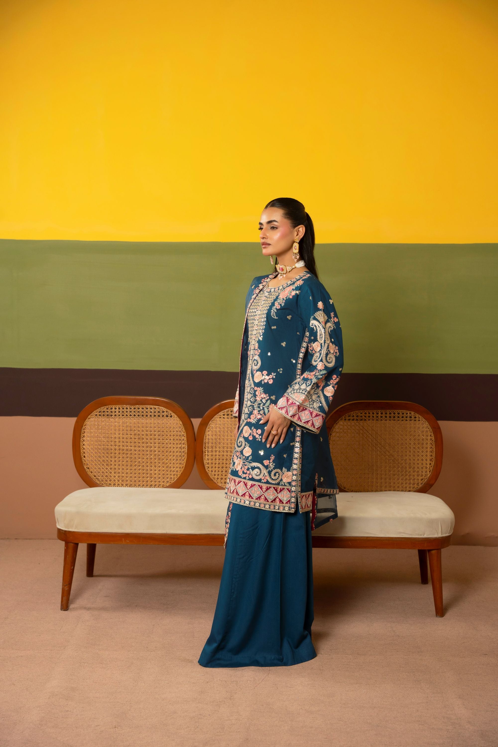 Traditional Threads Embroidered Viscose 3 Piece Sharara TRA26