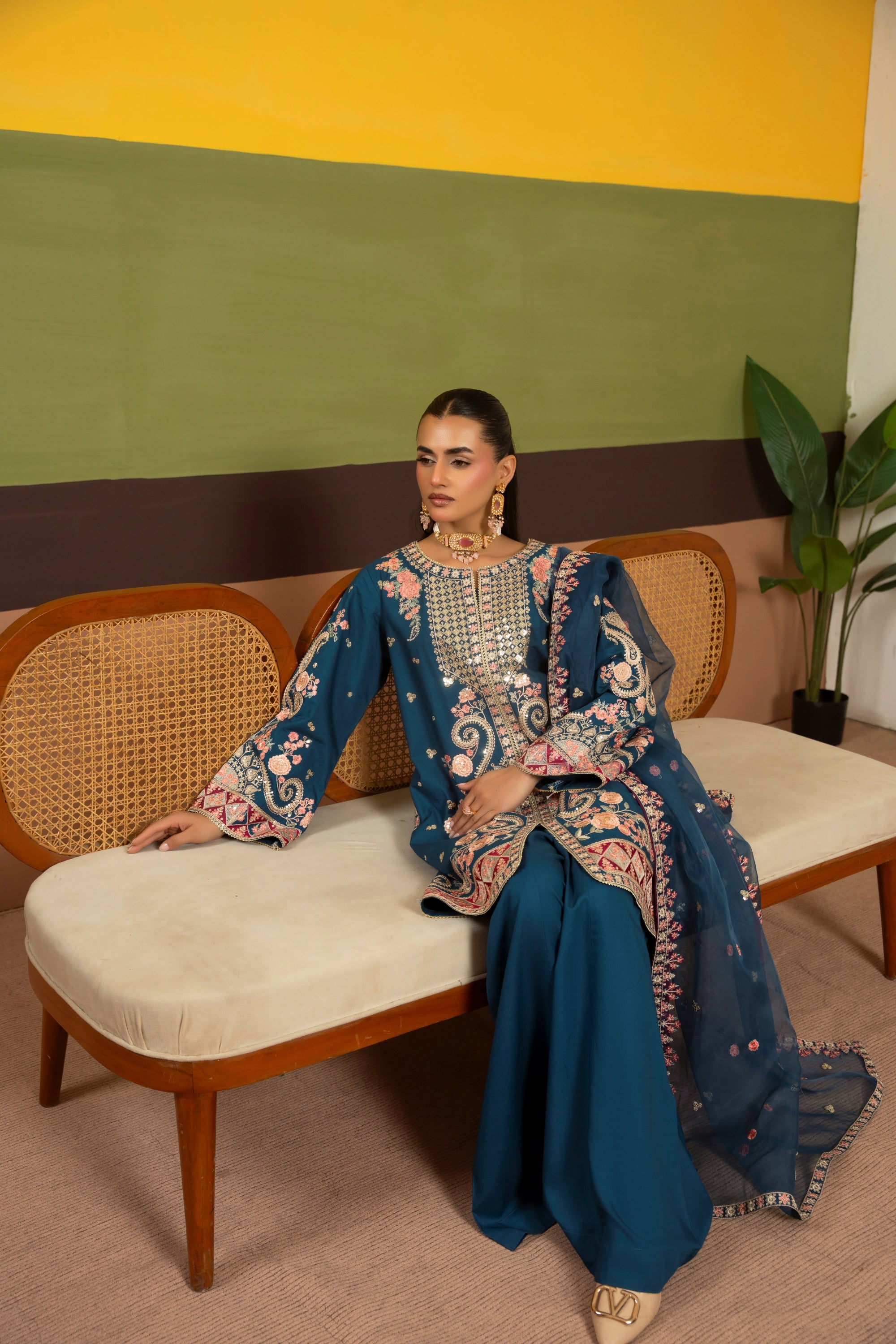 Traditional Threads Embroidered Viscose 3 Piece Sharara TRA26