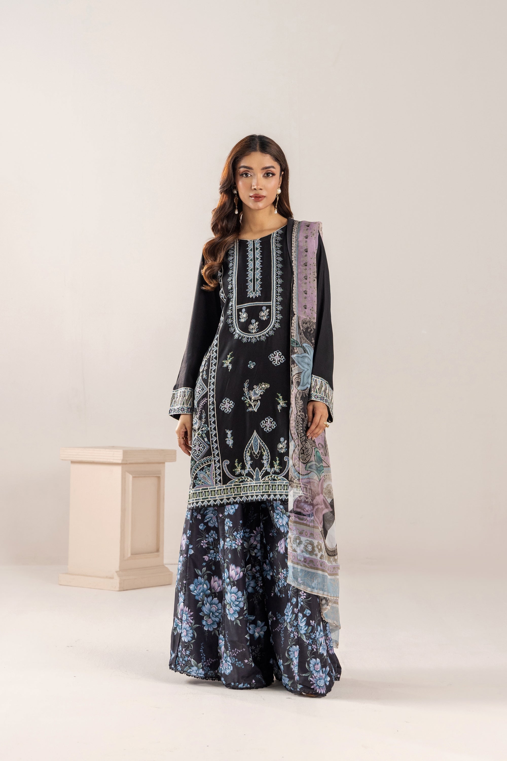 Traditional Threads Embroidered Linen 3 Piece Sharara TRA31