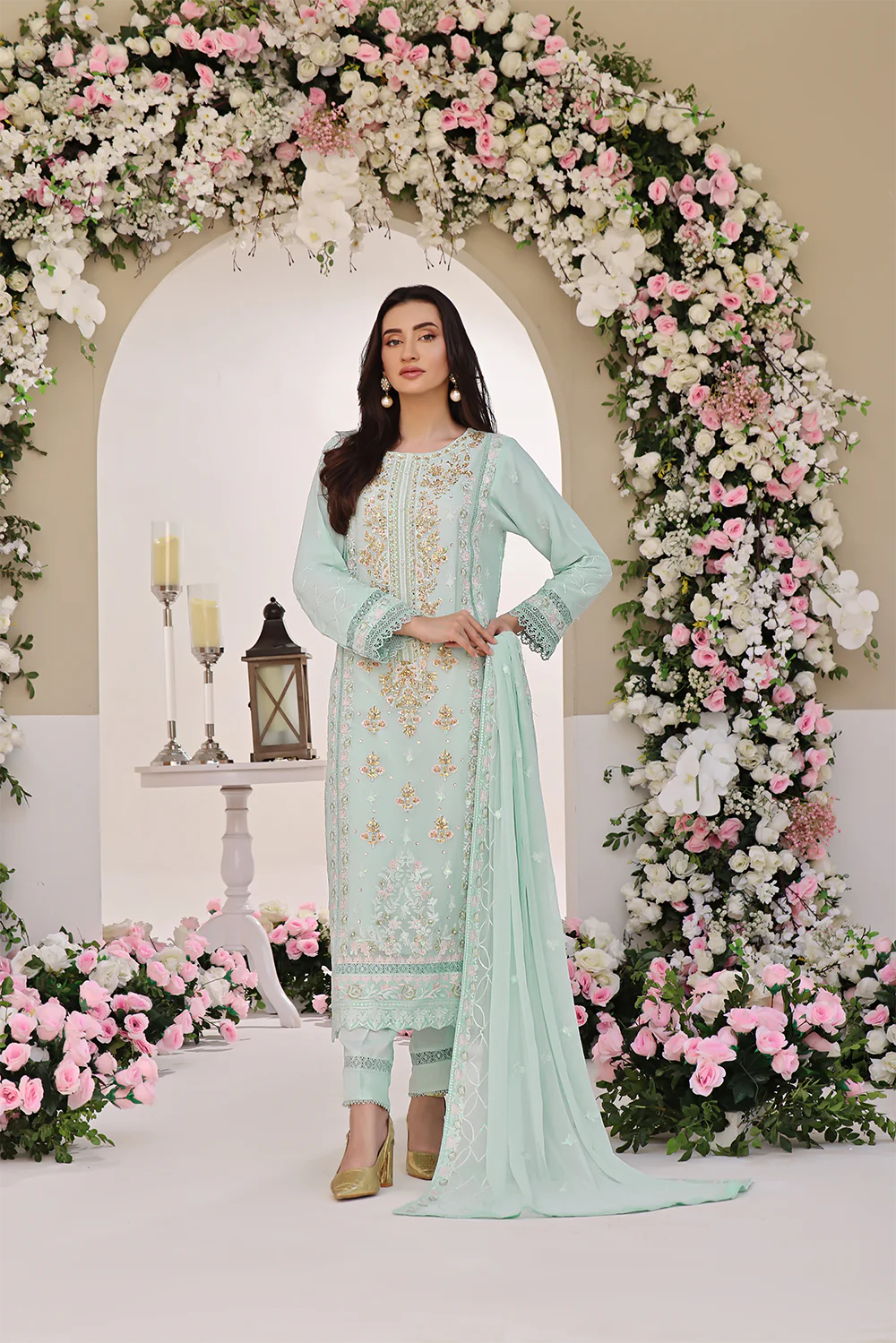 Wadah Uzair Embellished Chiffon Wedding Wear Opal WAR42