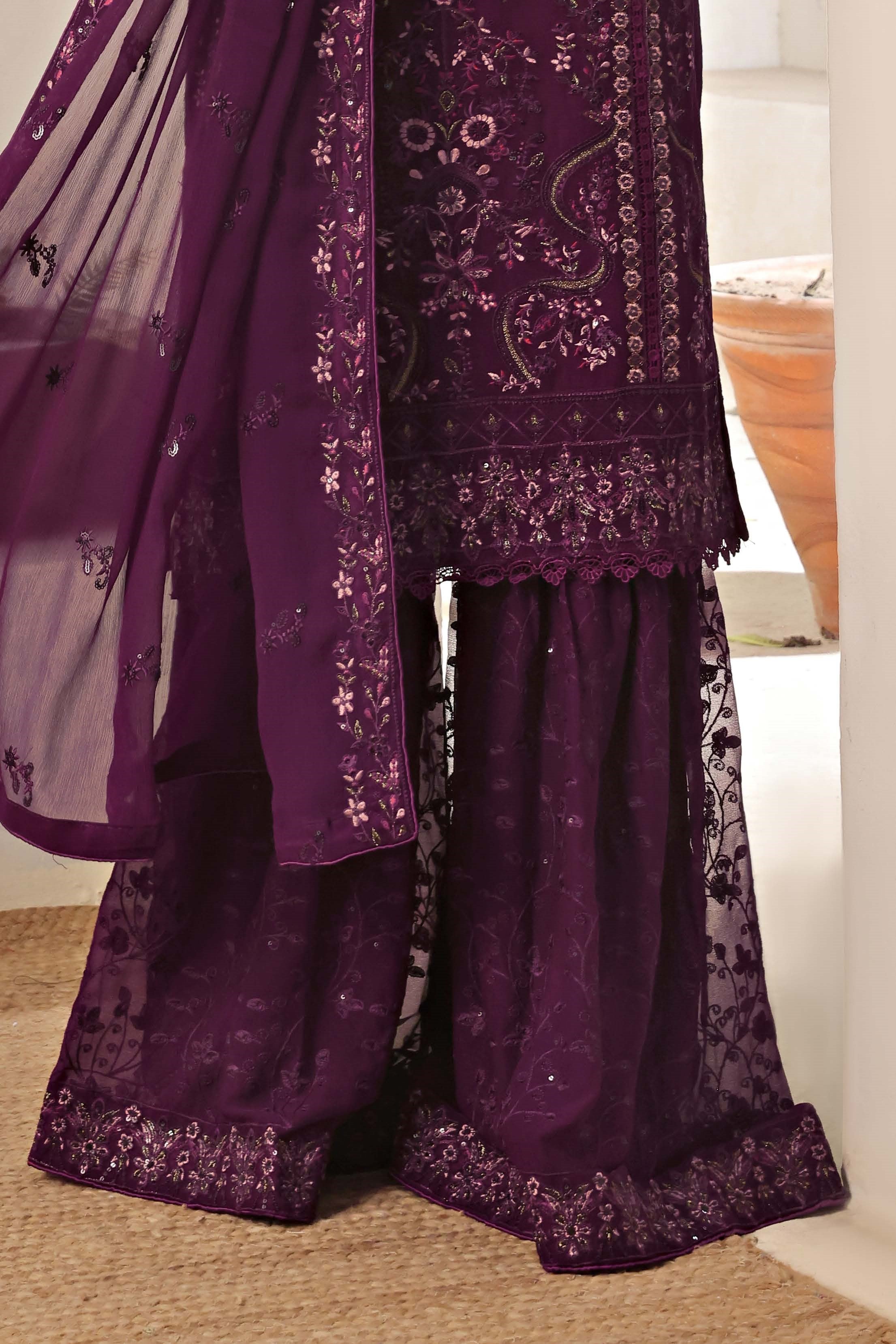 Wardah Uzair Embroidered Chiffon Gharara WAR62