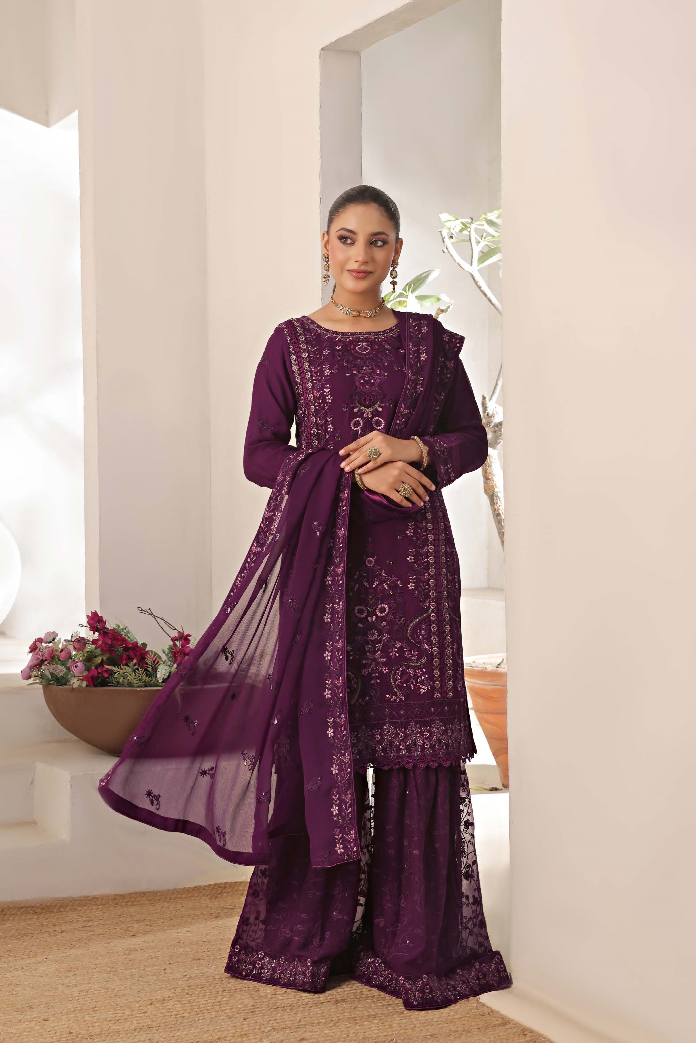 Wardah Uzair Embroidered Chiffon Gharara WAR62
