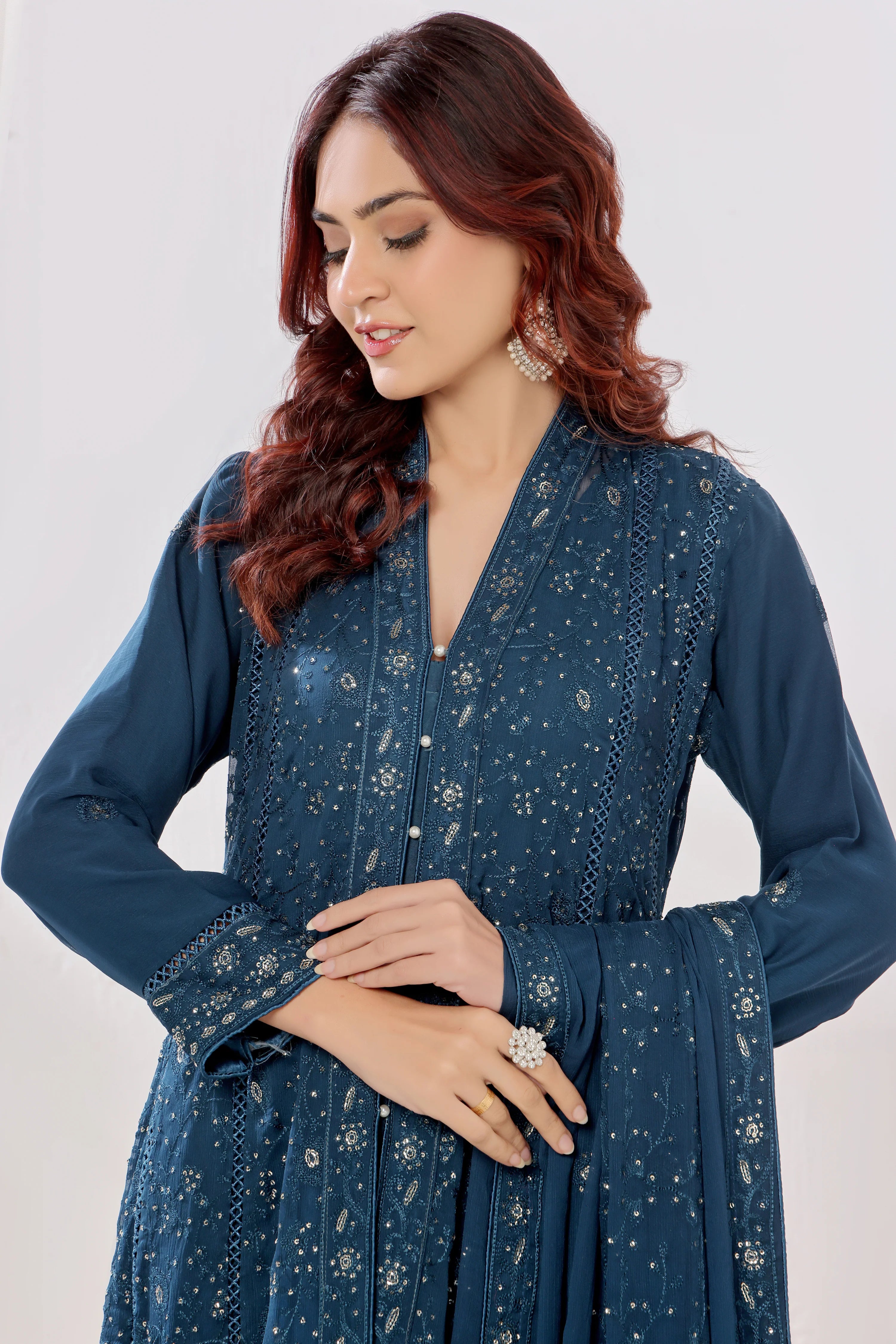 Wadah Uzair Embroidered Chiffon Gown Mehak-e-Chikankaari WAR49