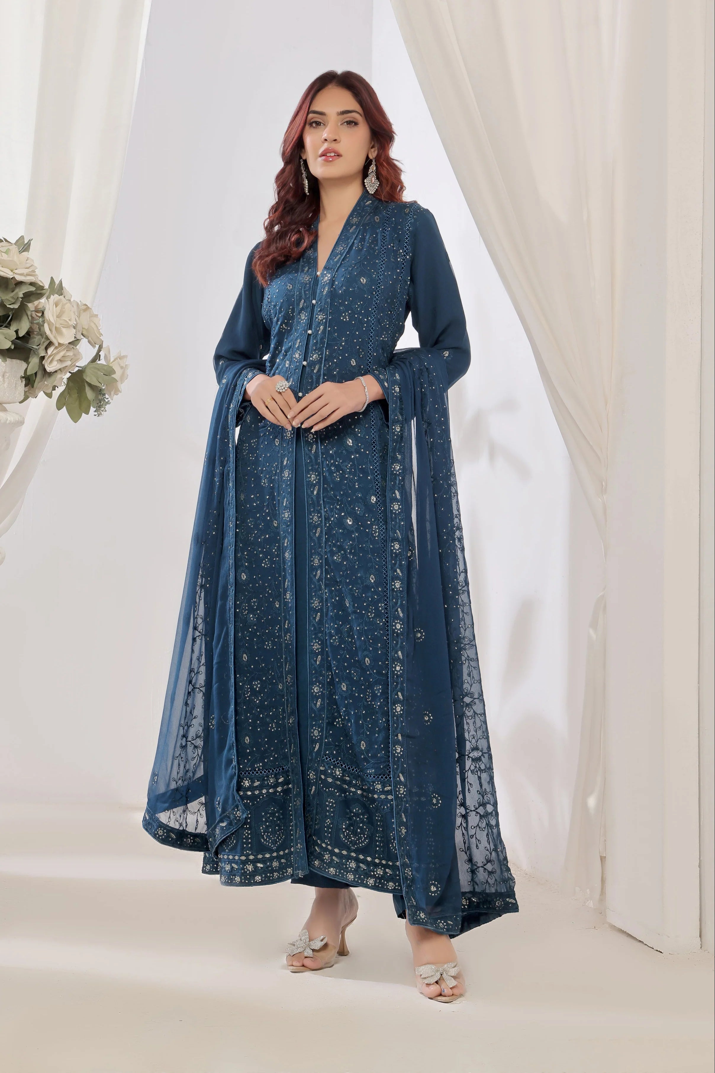 Wadah Uzair Embroidered Chiffon Gown Mehak-e-Chikankaari WAR49