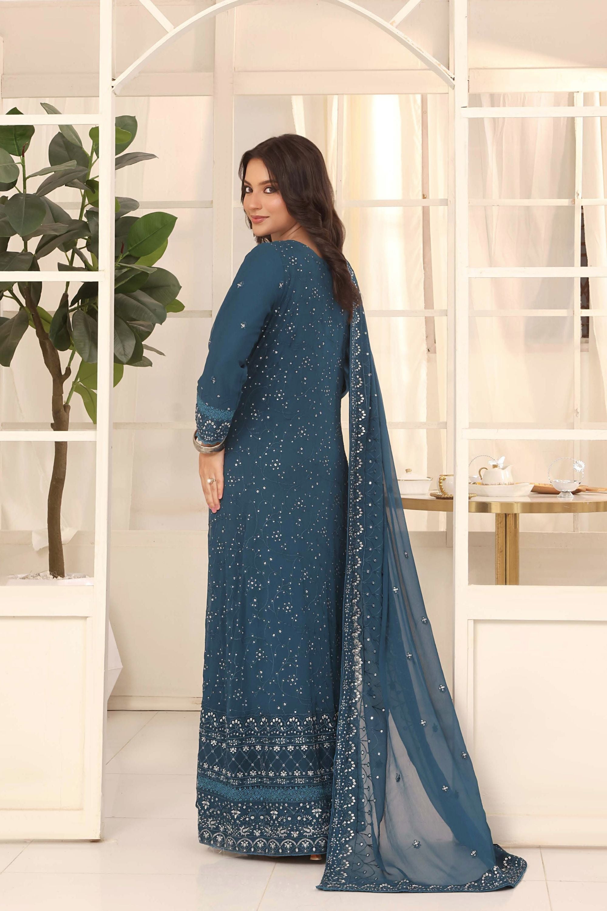 Wardah Uzair Embroidered Chiffon Gown Maxi Dress WAR64