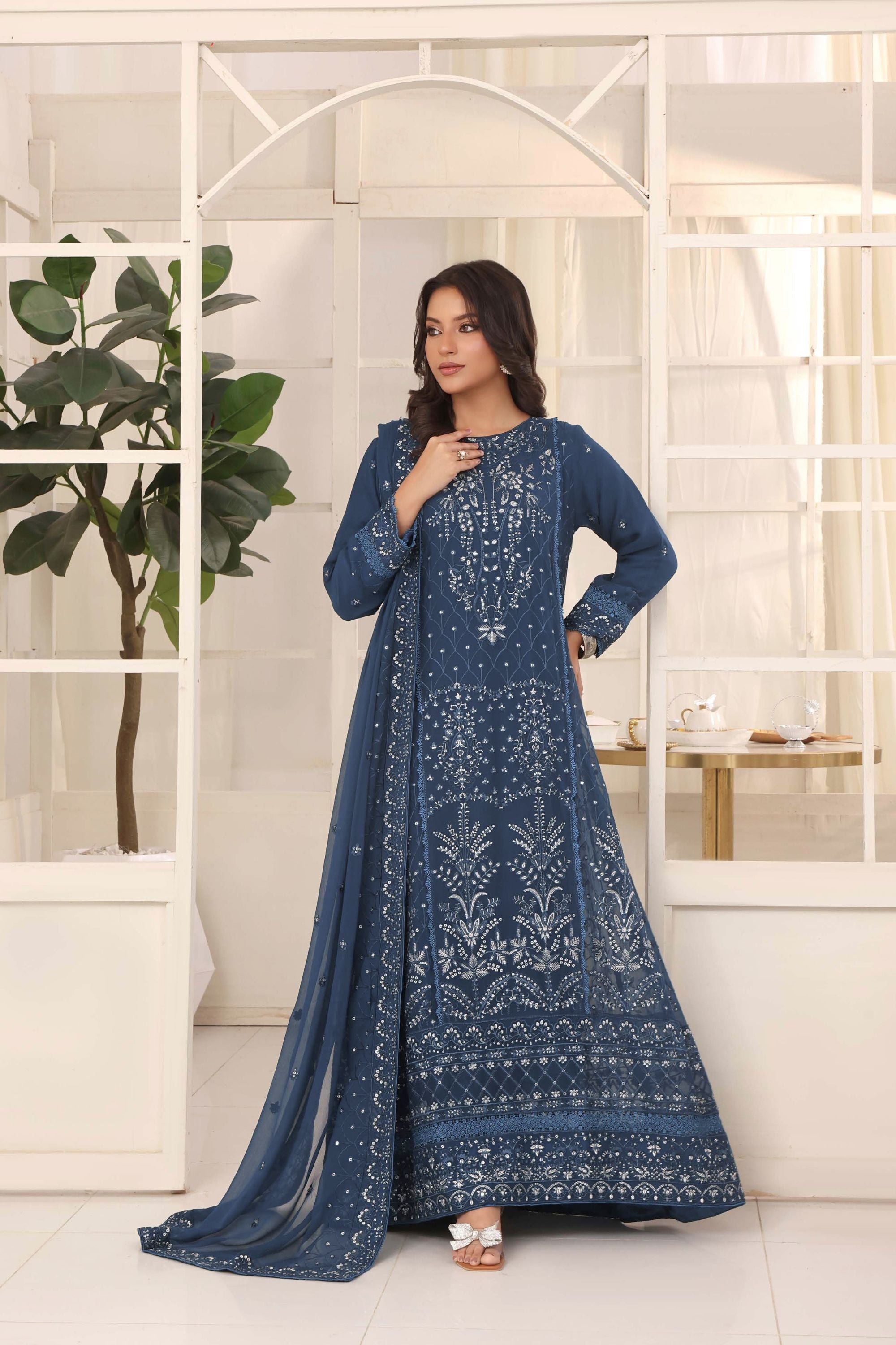 Wardah Uzair Embroidered Chiffon Gown Maxi Dress WAR64
