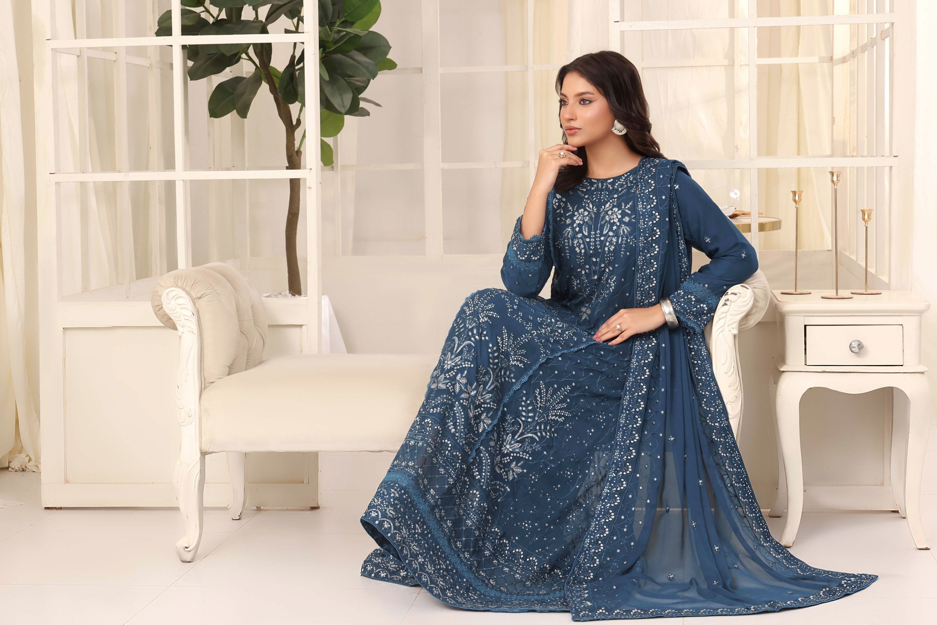 Wardah Uzair Embroidered Chiffon Gown Maxi Dress WAR64
