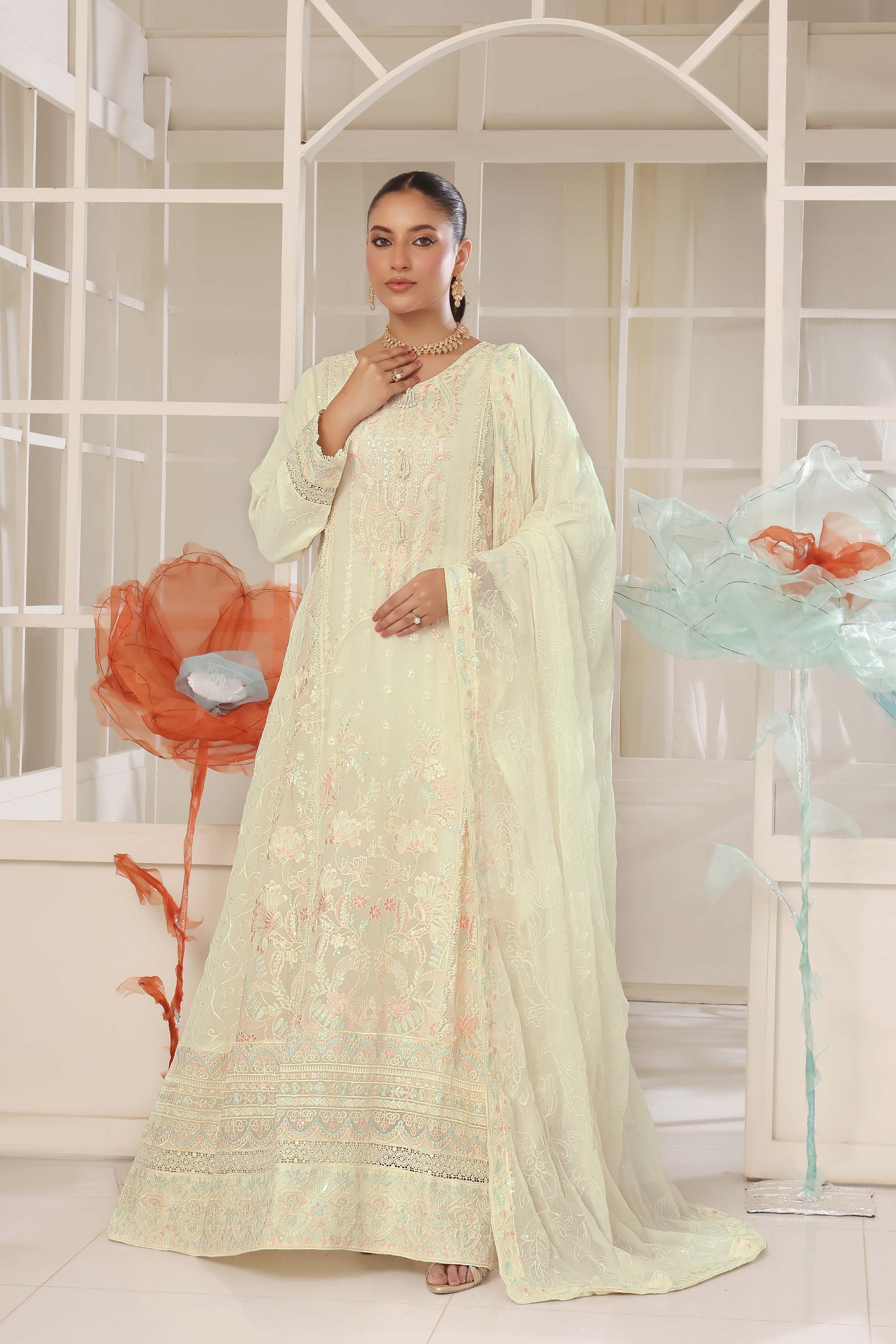 Wardah Uzair Embroidered Chiffon Gown Maxi Dress WAR65