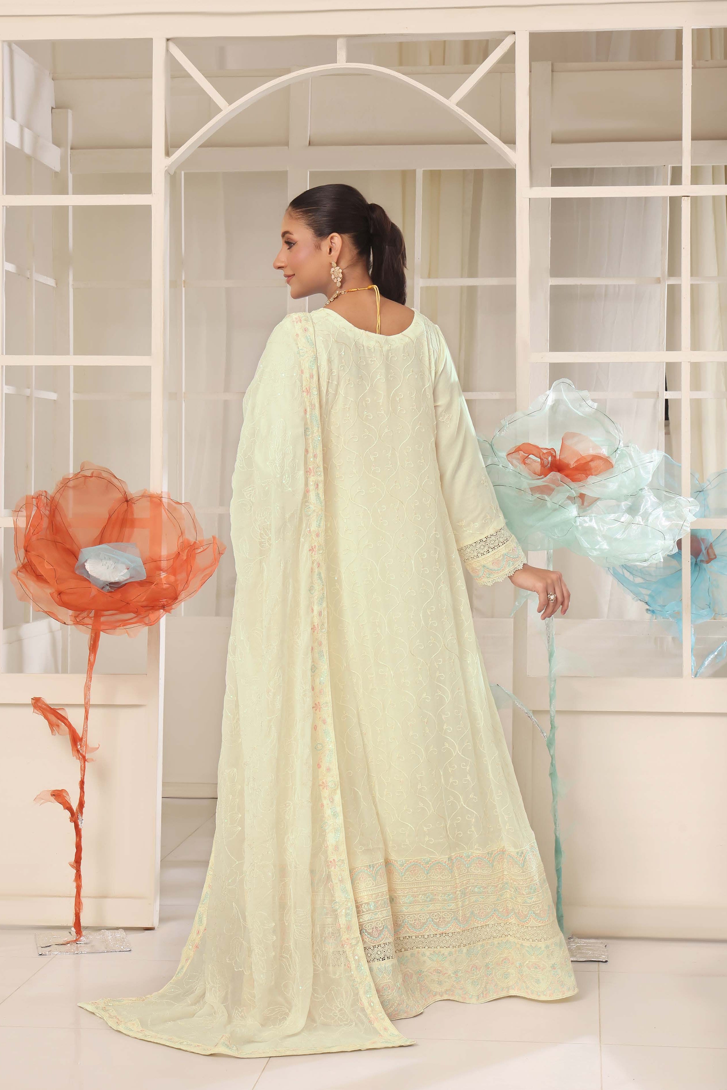 Wardah Uzair Embroidered Chiffon Gown Maxi Dress WAR65