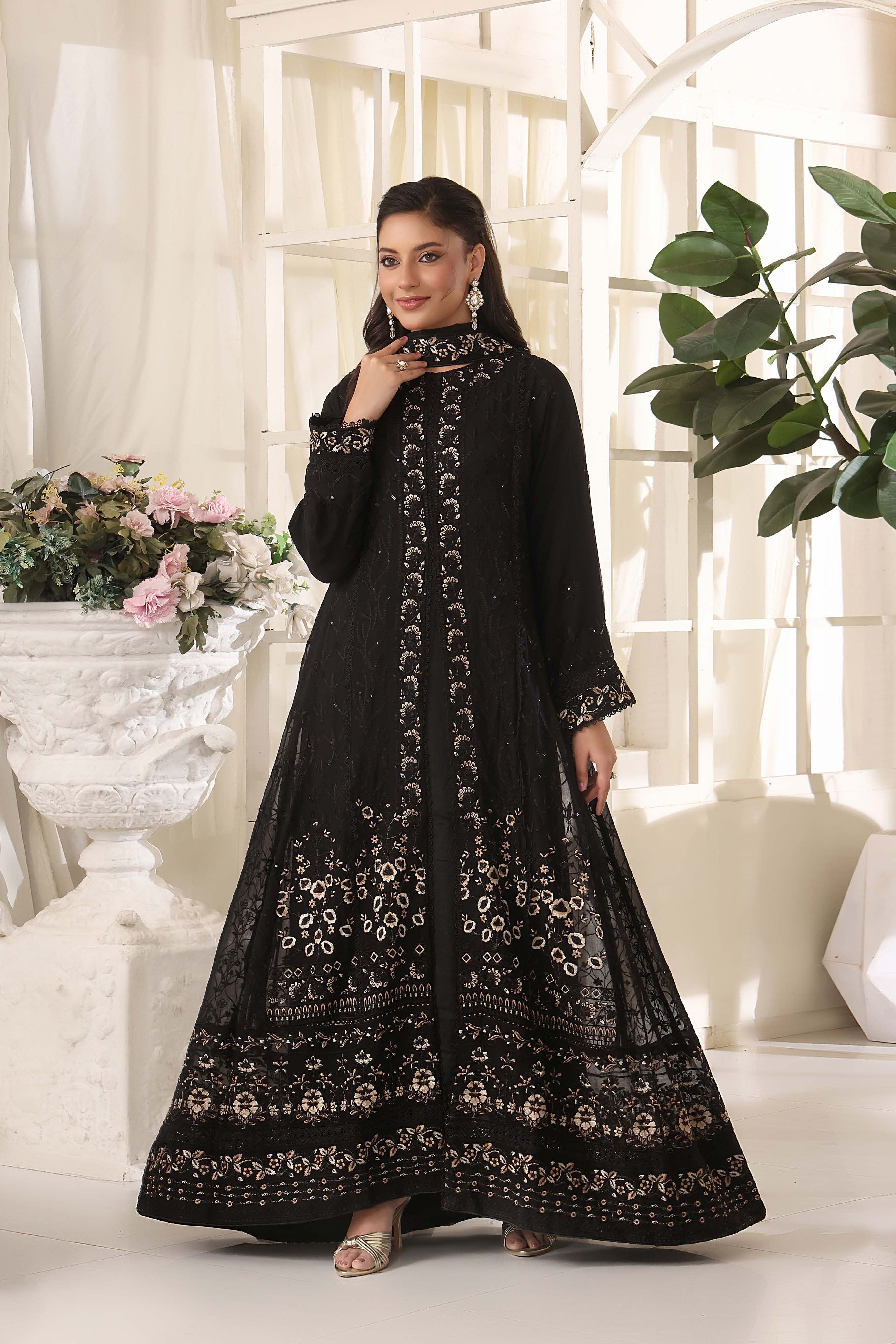 Wardah Uzair Embroidered Chiffon Gown Maxi Dress WAR66