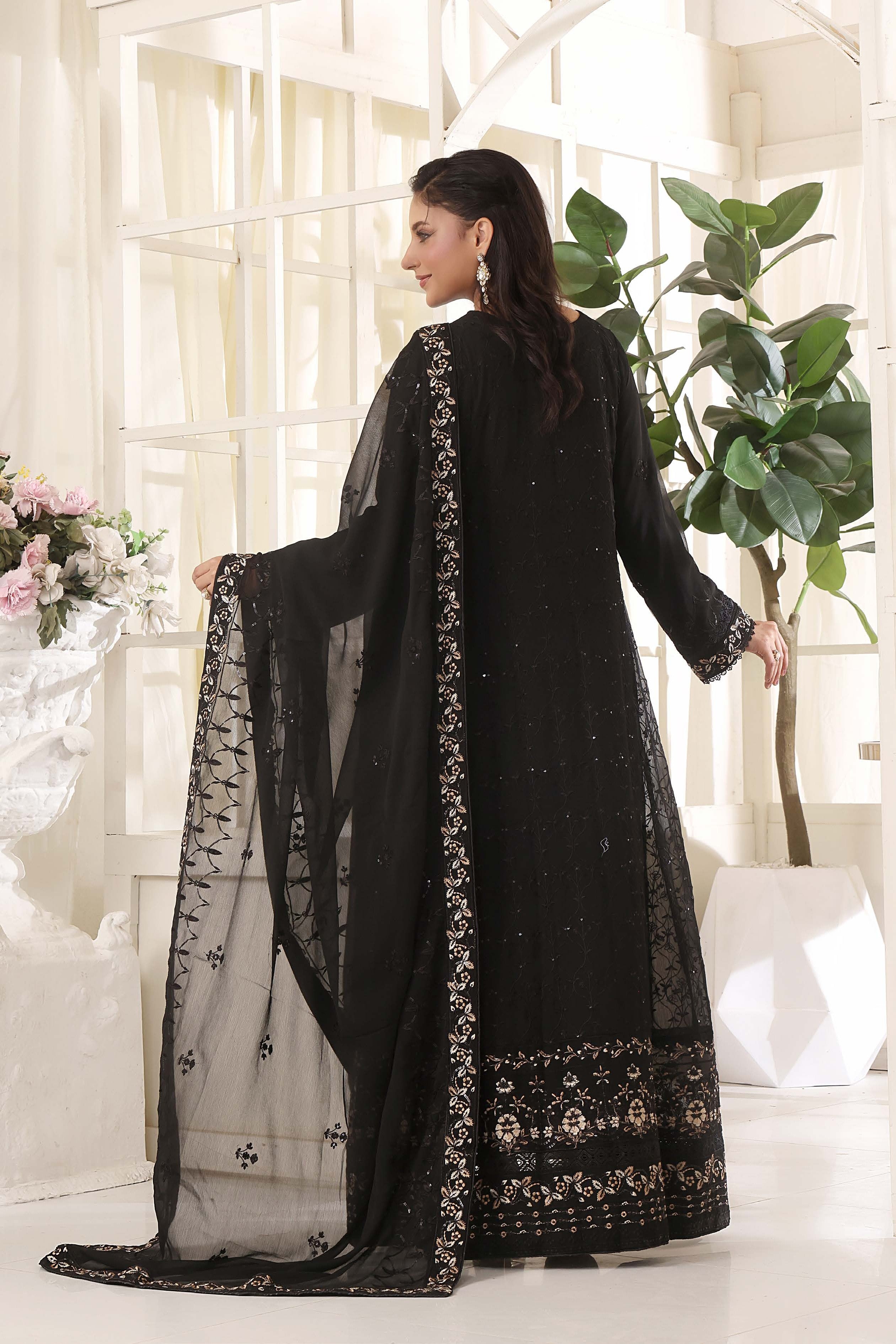 Wardah Uzair Embroidered Chiffon Gown Maxi Dress WAR66