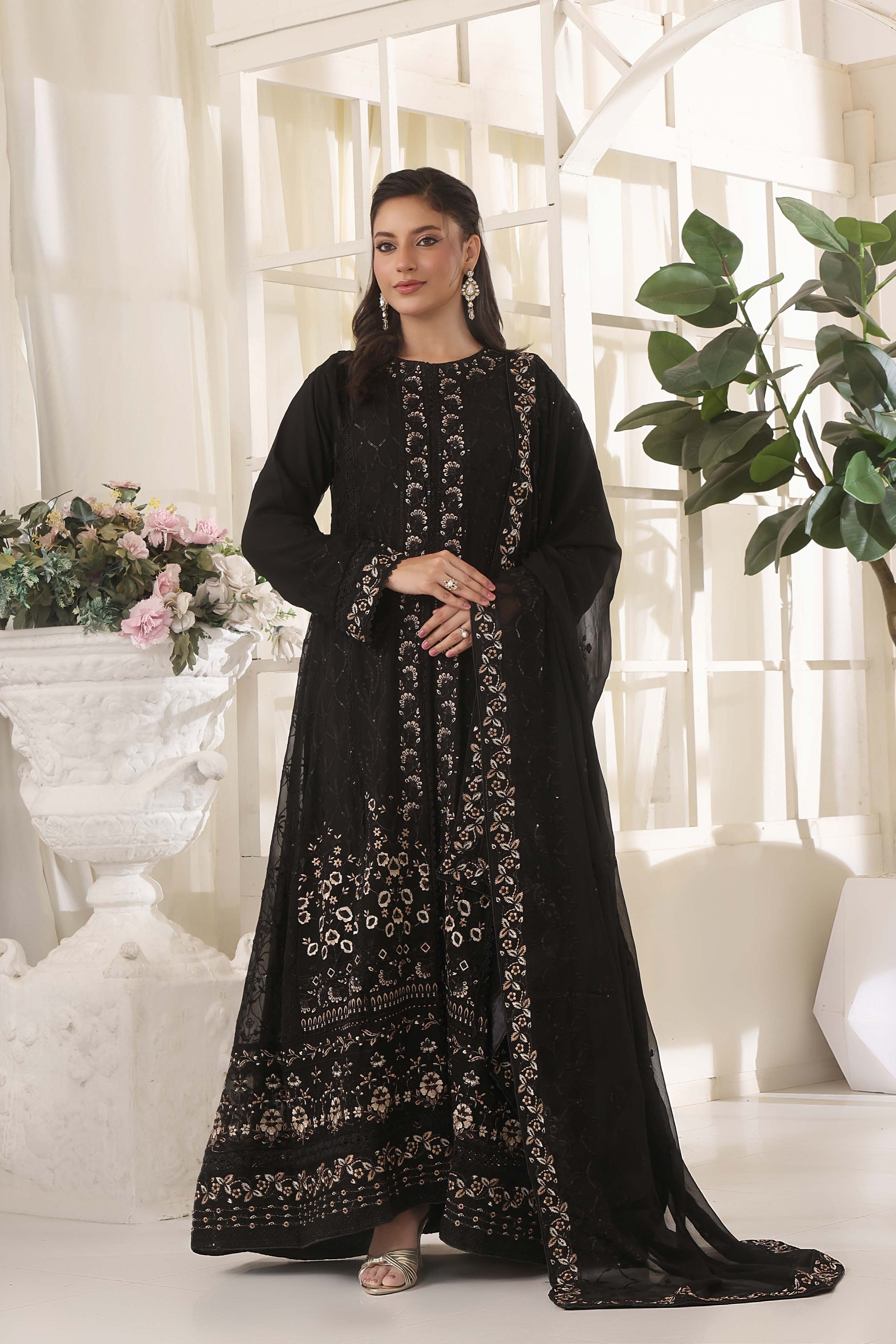 Wardah Uzair Embroidered Chiffon Gown Maxi Dress WAR66