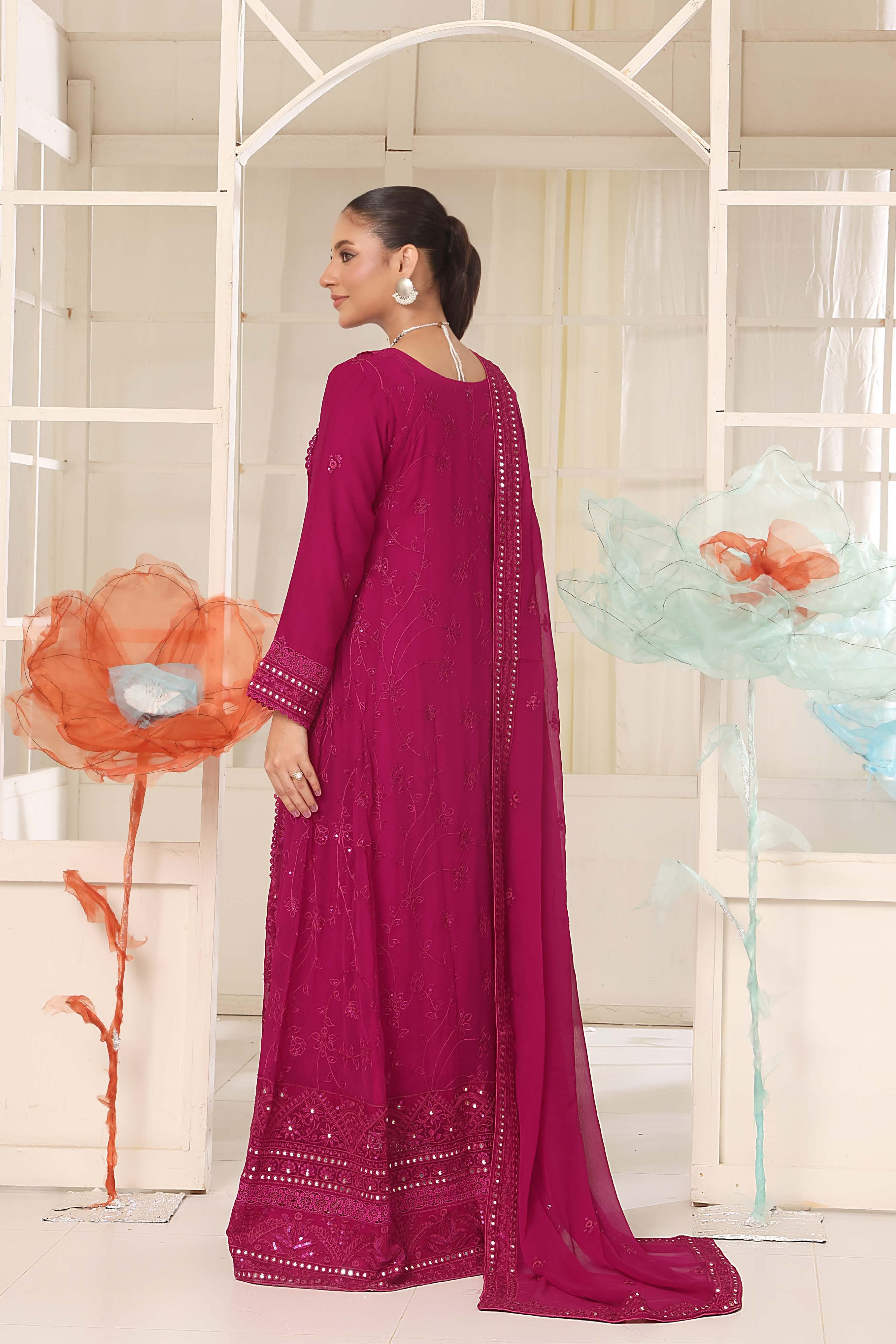 Wardah Uzair Embroidered Chiffon Gown Maxi Dress WAR68