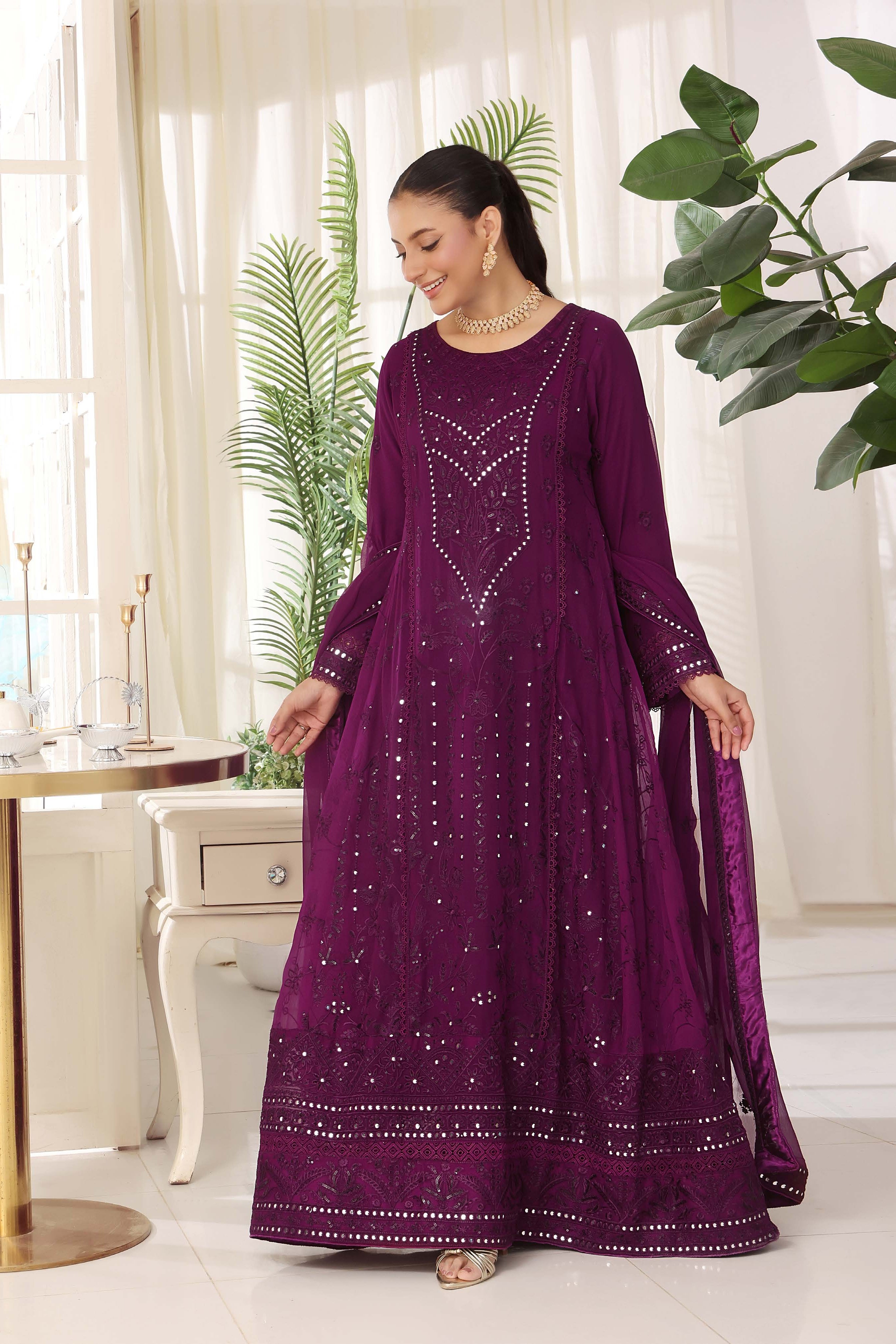 Wardah Uzair Embroidered Chiffon Gown Maxi Dress WAR69