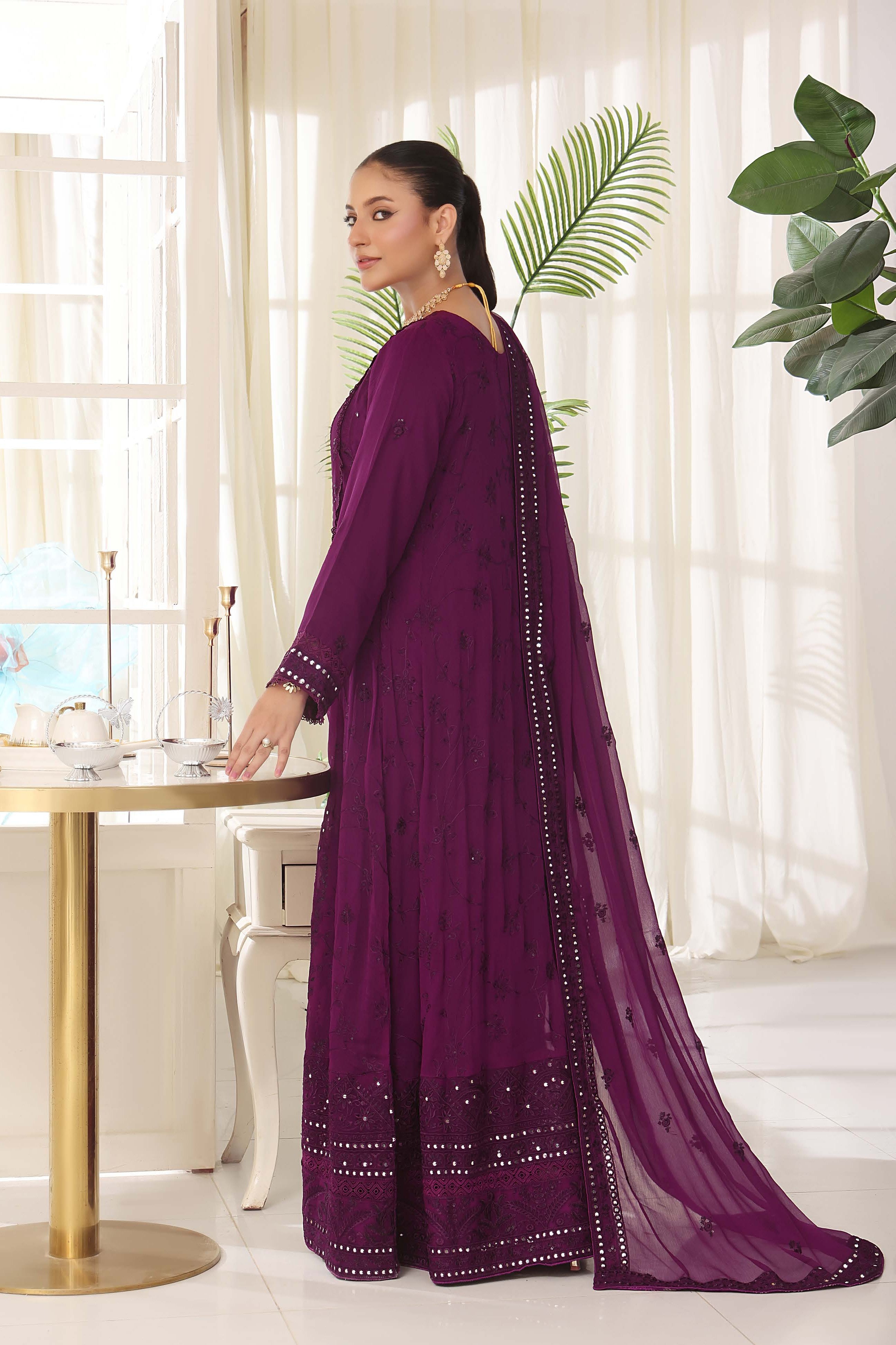Wardah Uzair Embroidered Chiffon Gown Maxi Dress WAR69