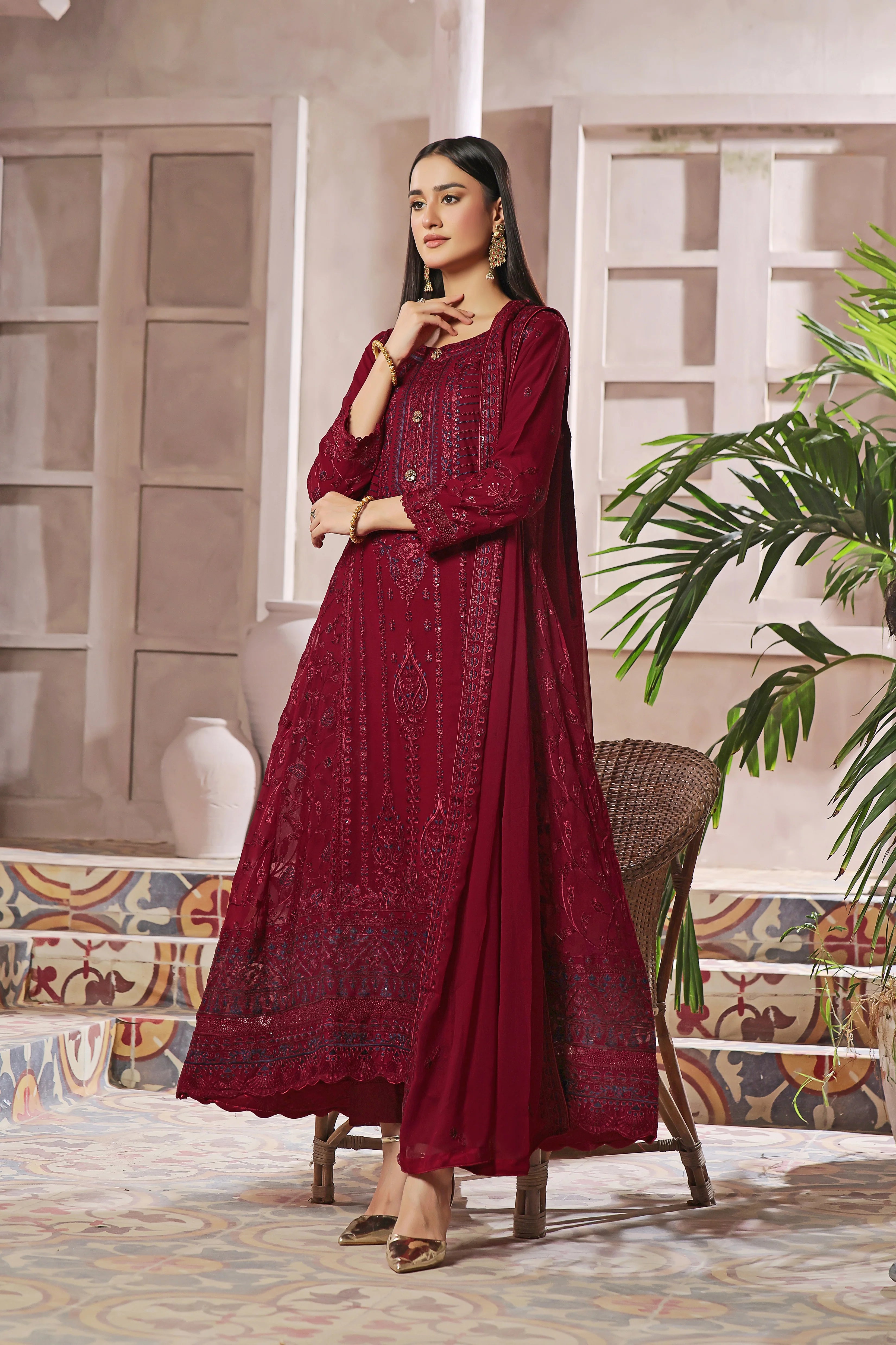 Wardah Uzair Embroidered Chiffon Maxi Dress WAR56