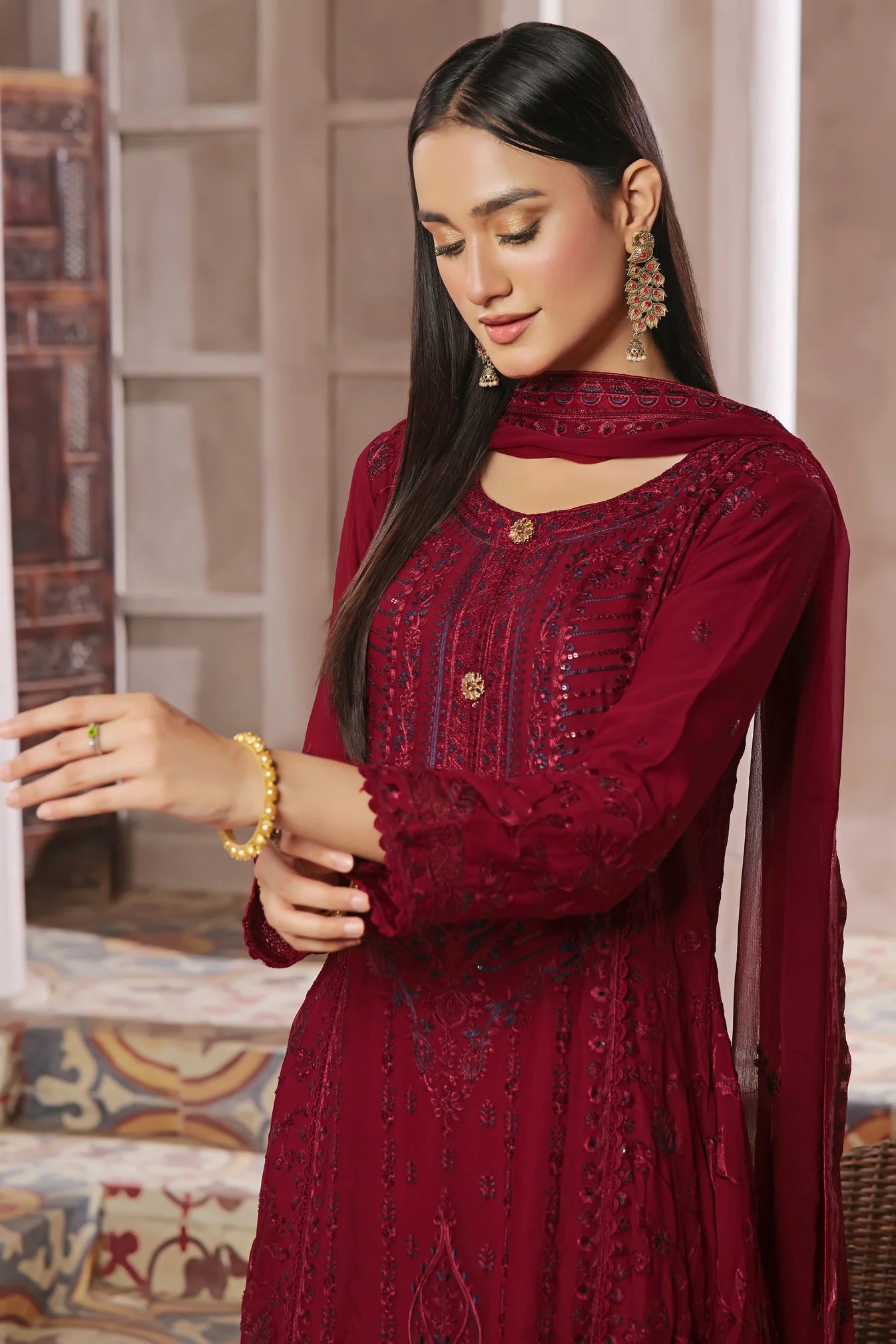 Wardah Uzair Embroidered Chiffon Maxi Dress WAR56