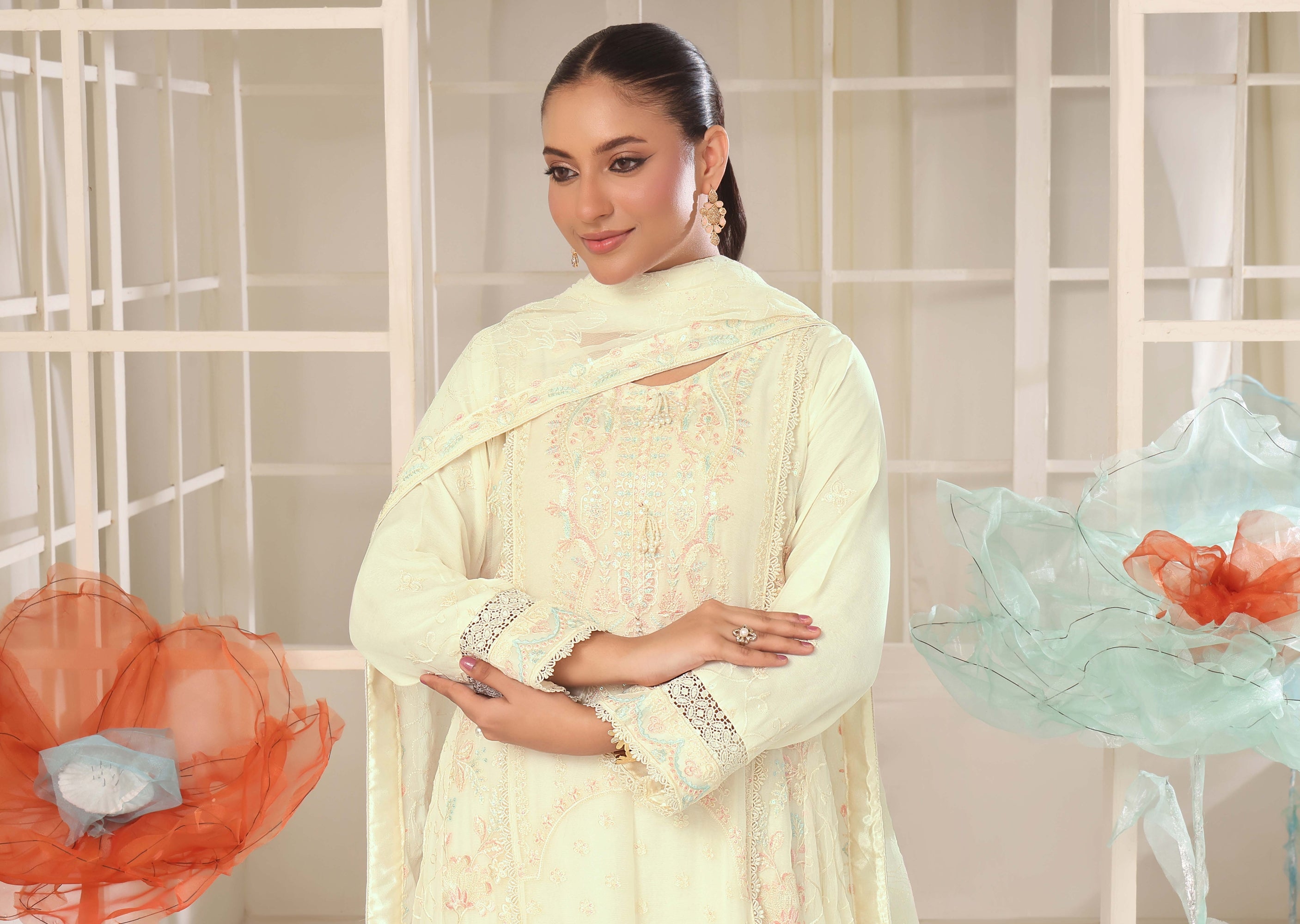 Wardah Uzair Embroidered Chiffon Gown Maxi Dress WAR65