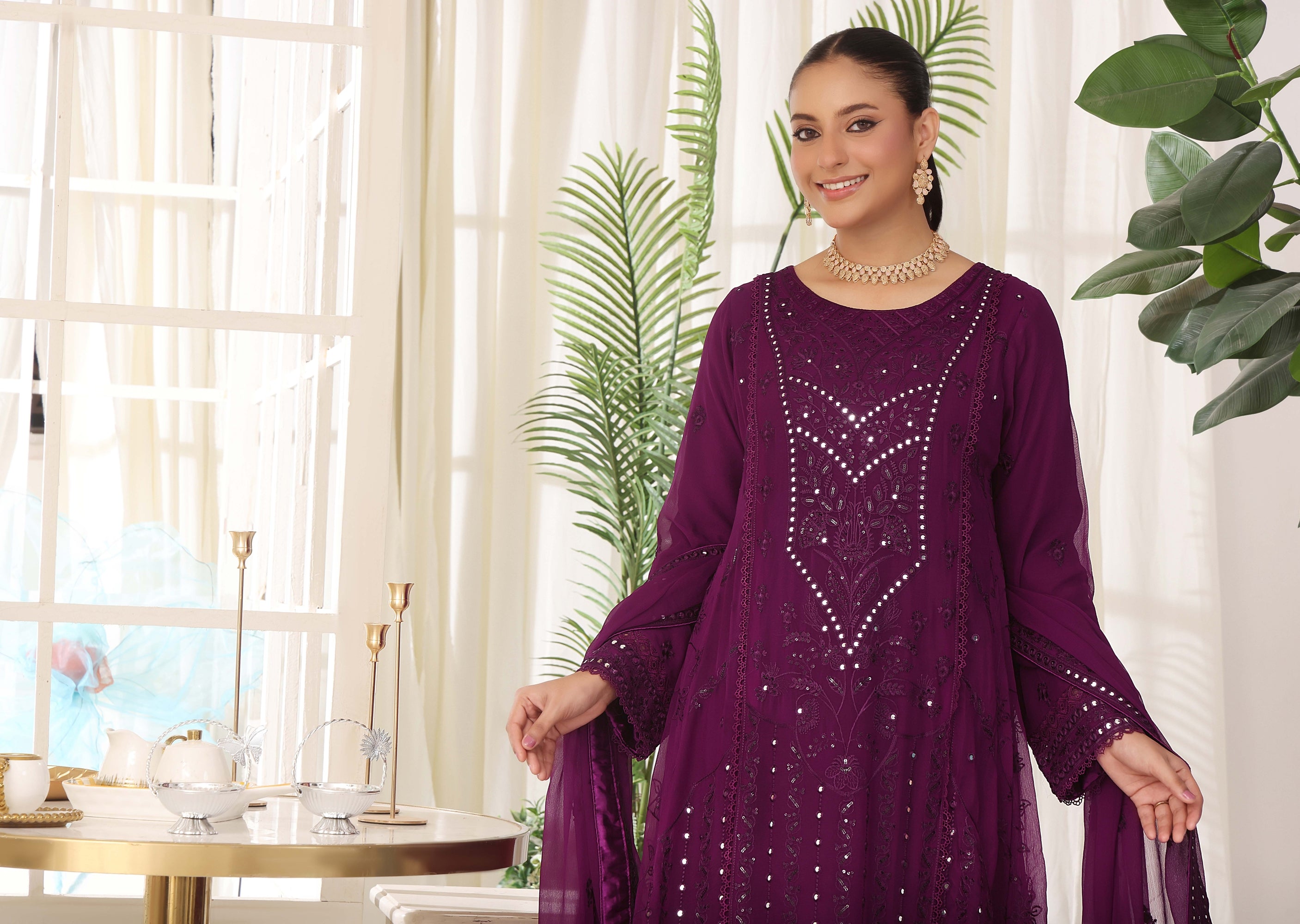 Wardah Uzair Embroidered Chiffon Gown Maxi Dress WAR69