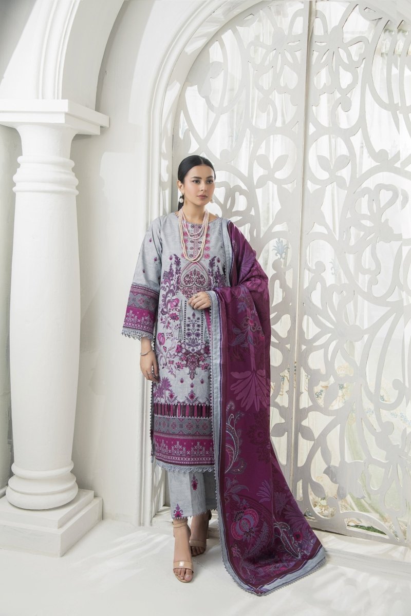 Amal Nirvana Embroidered Khaddar 3 Piece Suit ALL137 - Designer dhaage