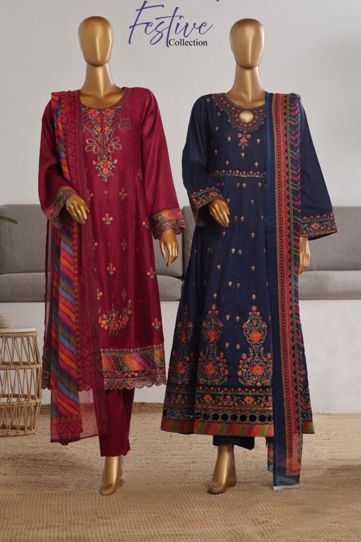 Bin Saeed Embroidered Jacquard Frock BIN188 - Designer dhaage