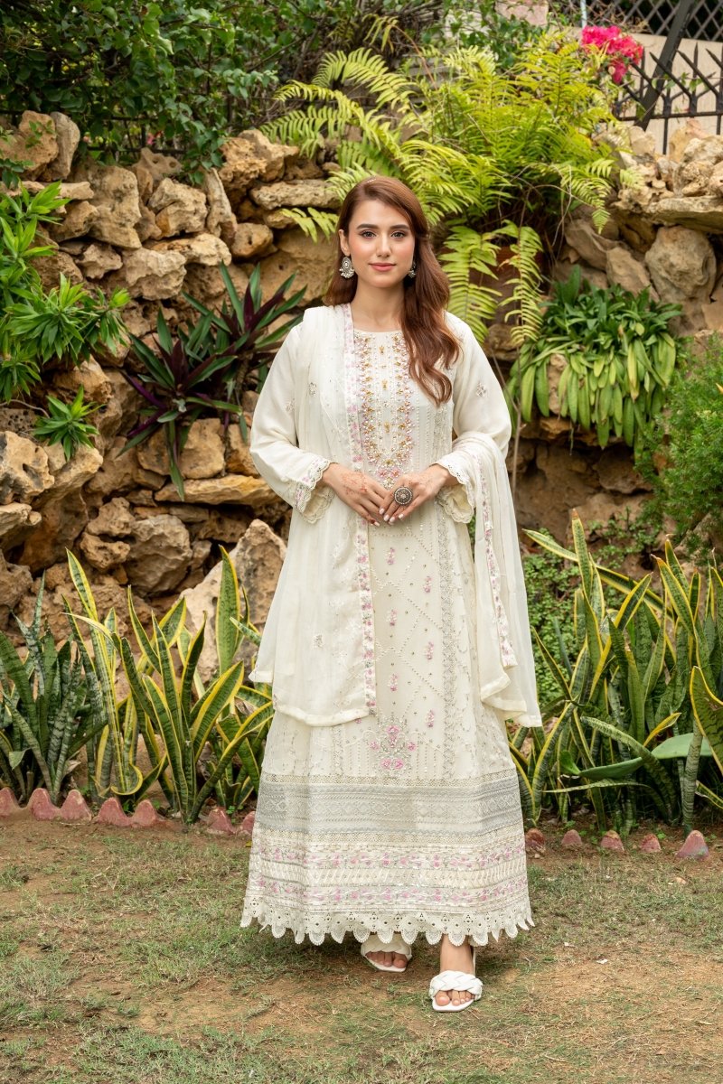 Embellished Chiffon Wedding Wear A - line Maxi Dress SEL04 - Designer dhaage