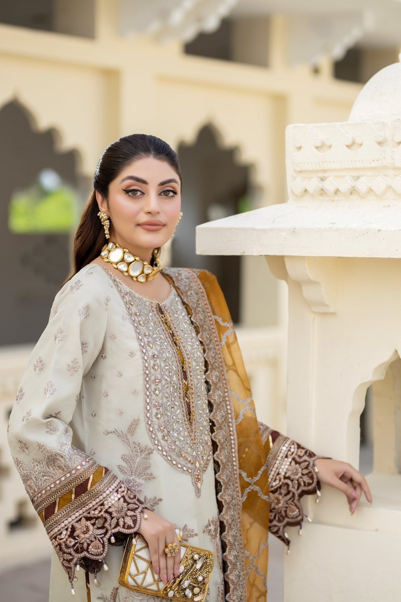 Imrozia Embellished Organza Pakistani Party Wear Suit Sheen IMR203 - Designer dhaage