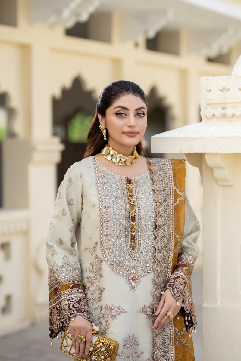 Imrozia Embellished Organza Pakistani Party Wear Suit Sheen IMR203 - Designer dhaage